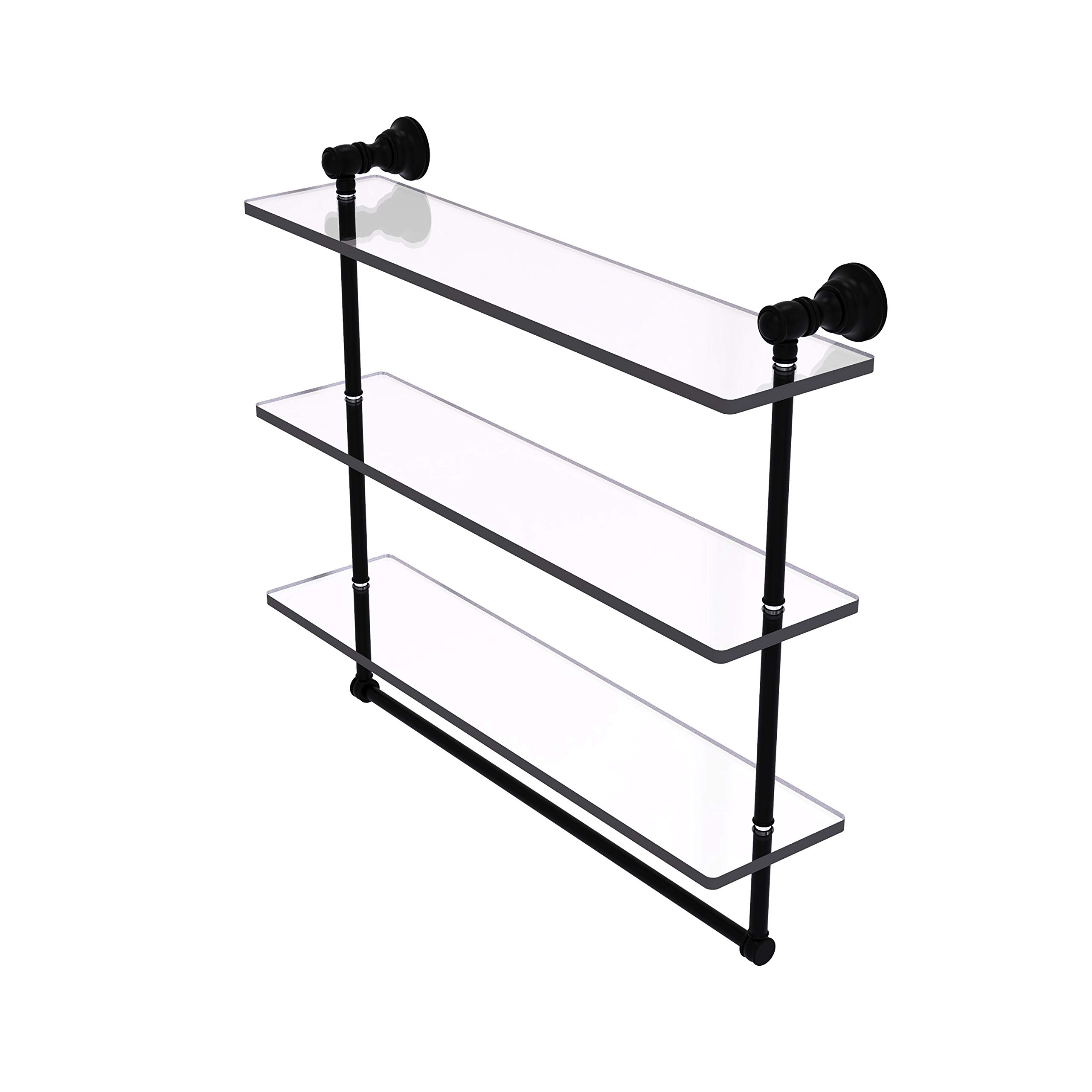 Allied Brass CL-5-22TB Carolina Collection 22 Inch Triple Towel Bar with Glass Shelf in Matte Black - Perfect for Bathroom, Spa, and Luxury Home Decor