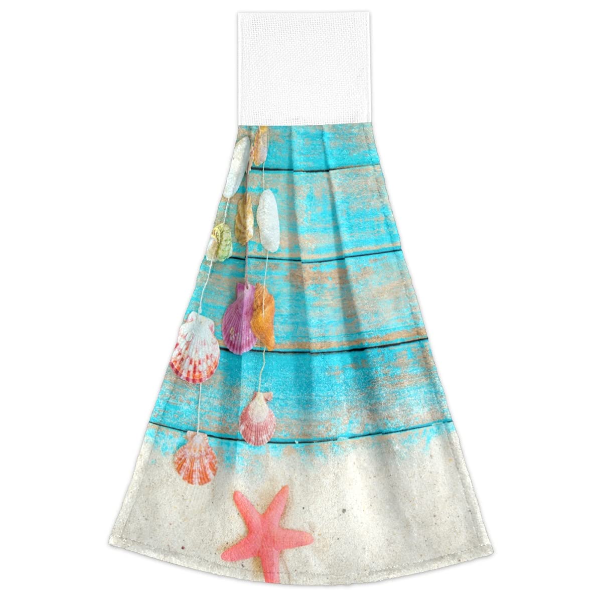 **Giwawa 2-Pack Seashell and Starfish Hand Towels - Fast Drying, Retro Blue Bathroom Towels with Red Starfish Hanging Tie - 12x17in for Farmhouse, Coastal, and Toilet Decor (Kitchen, Bath, Beach House)**