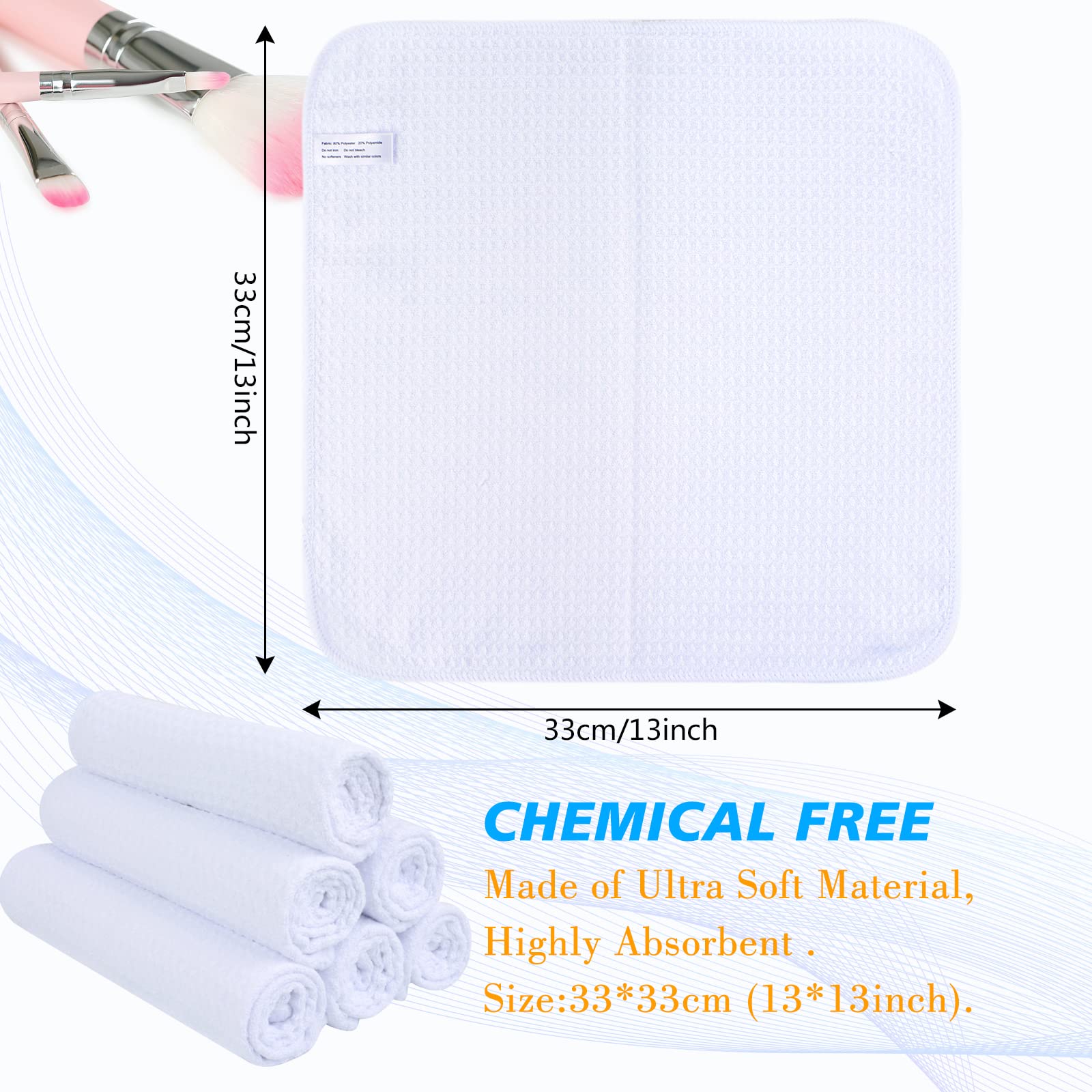 **SINLAND Microfiber Waffle Washcloths - Soft Exfoliating Facial Cloths for Makeup Removal, Quick Drying & Ultra Thin (6 Pack, White) - Perfect for Skincare, Bath & Travel**
