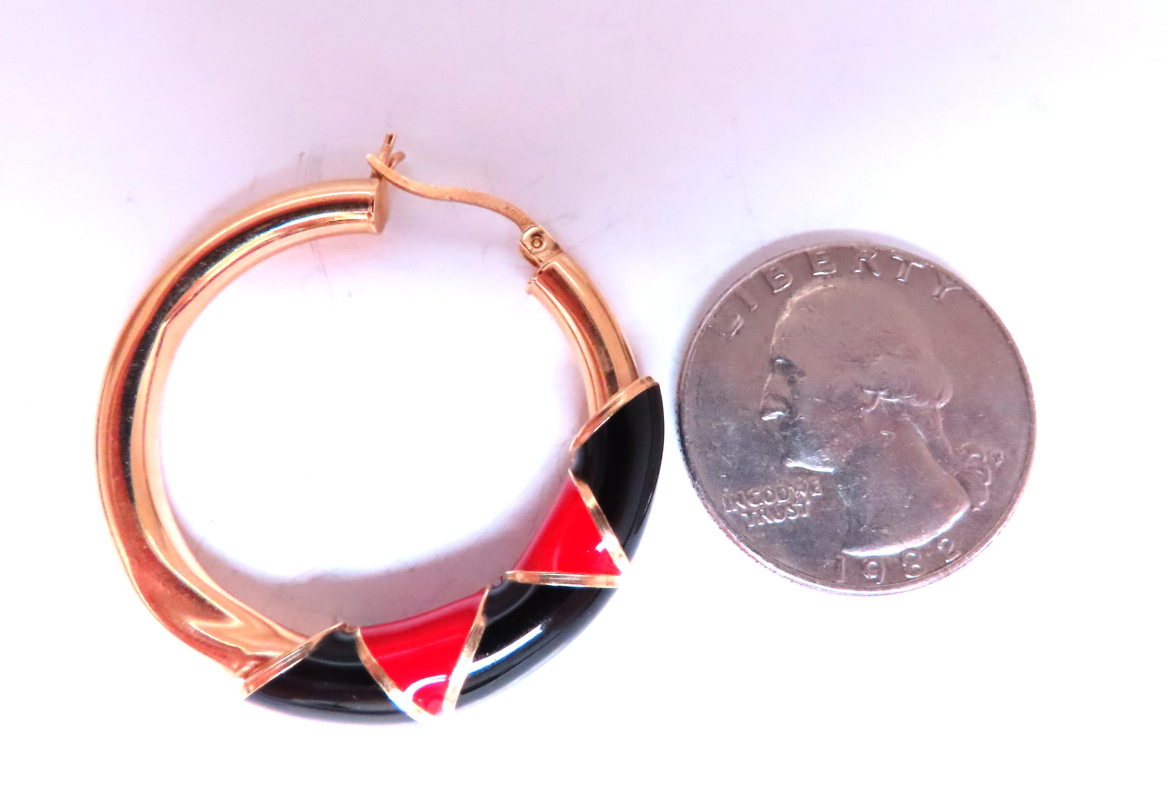 14K Yellow Gold Red & Black Enamel Tubular Hoop Earrings – Elegant Dangle Earrings for Women, Perfect for Parties, Weddings & Everyday Wear