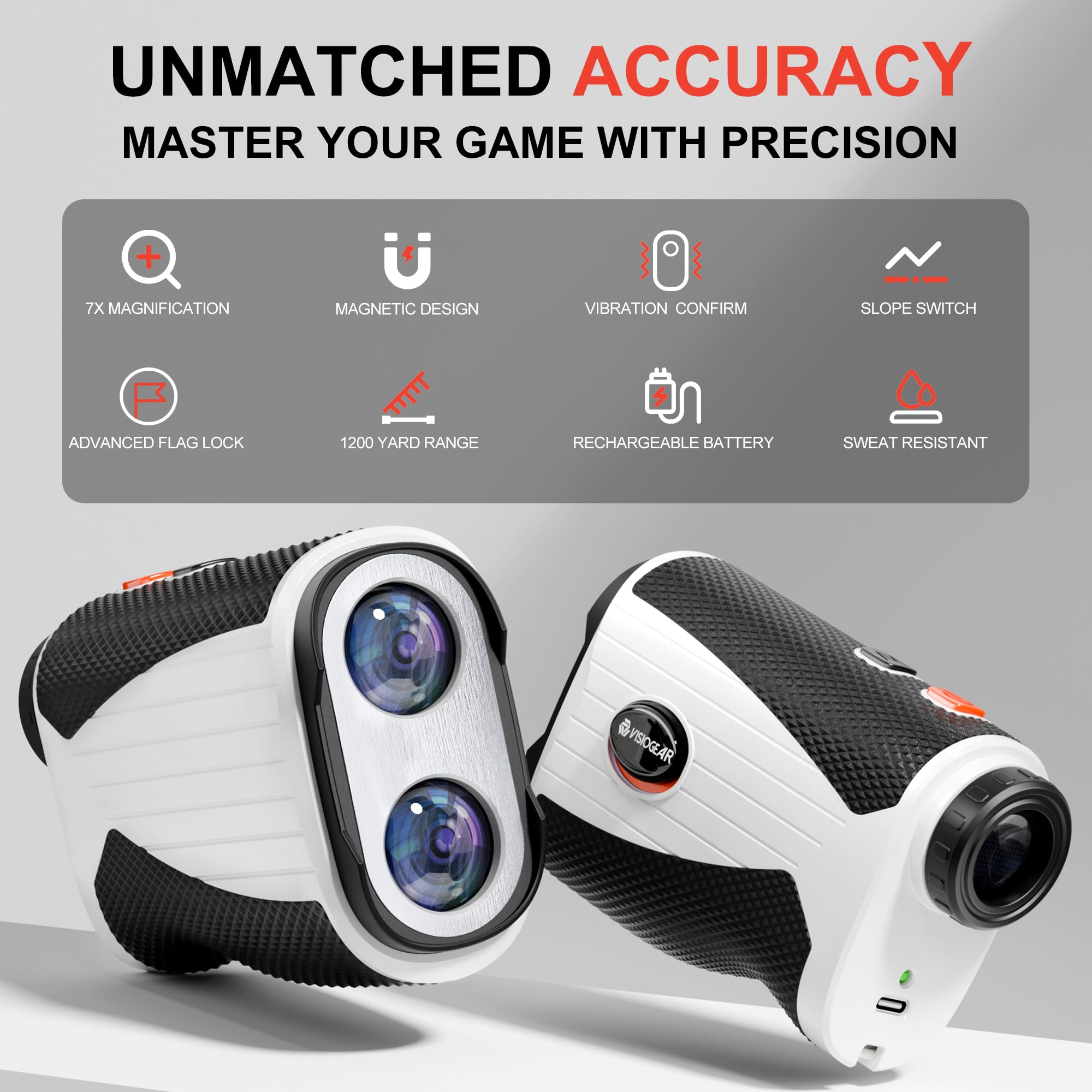 Premium Golf Rangefinder with Slope & Flag Lock - 1200 Yard Laser Distance Finder, 7X Magnification, Rechargeable | Perfect for Golf Tournaments, Practice & Hunting | Golf Gifts for Men & Women