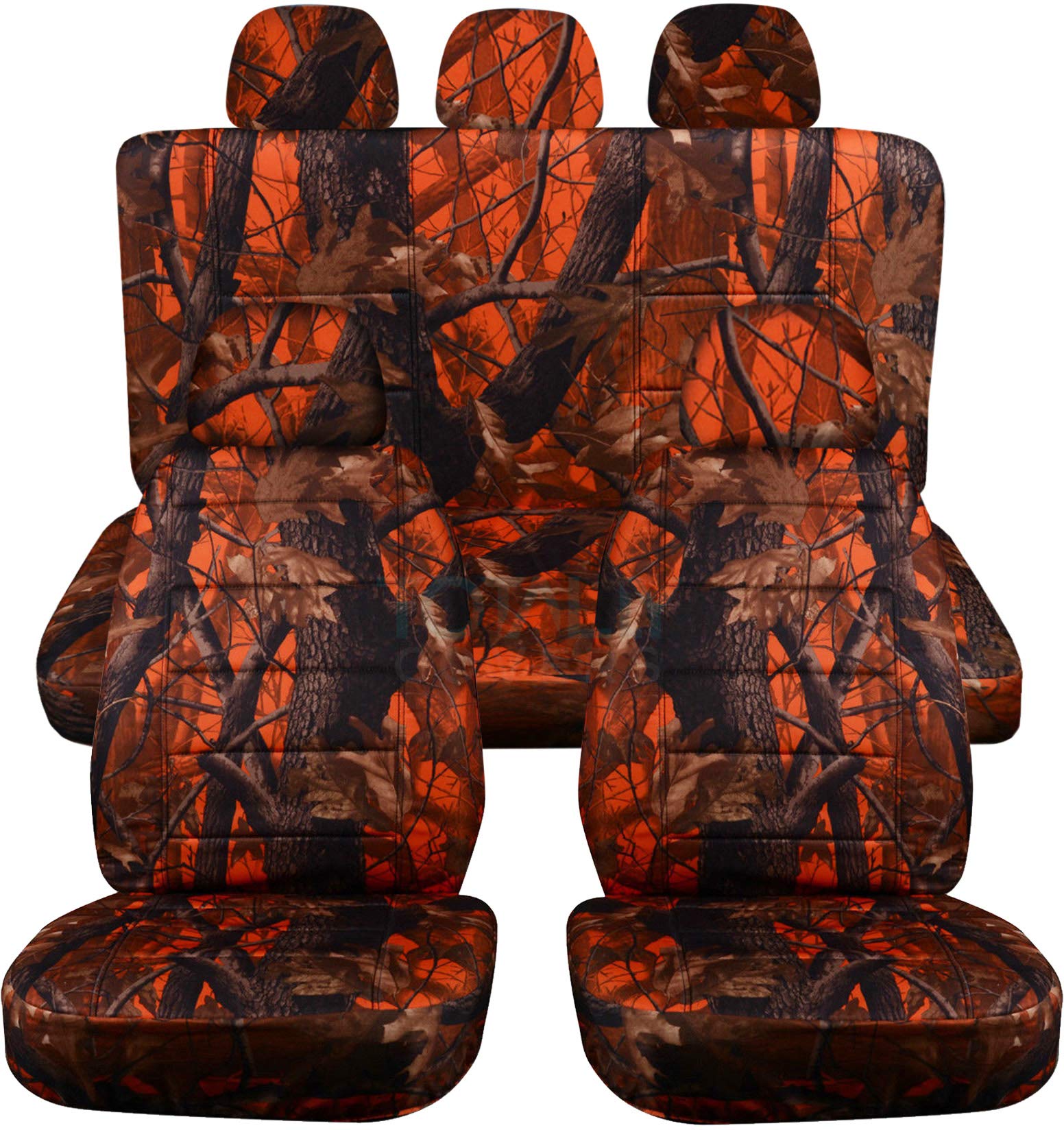 Custom Fit Orange Tree Camouflage Car Seat Covers Full Set (5-Piece) - Universal for Cars, Trucks, Vans, SUVs & RVs - Durable & Stylish Camo Design for Outdoor Adventures & Hunting Trips