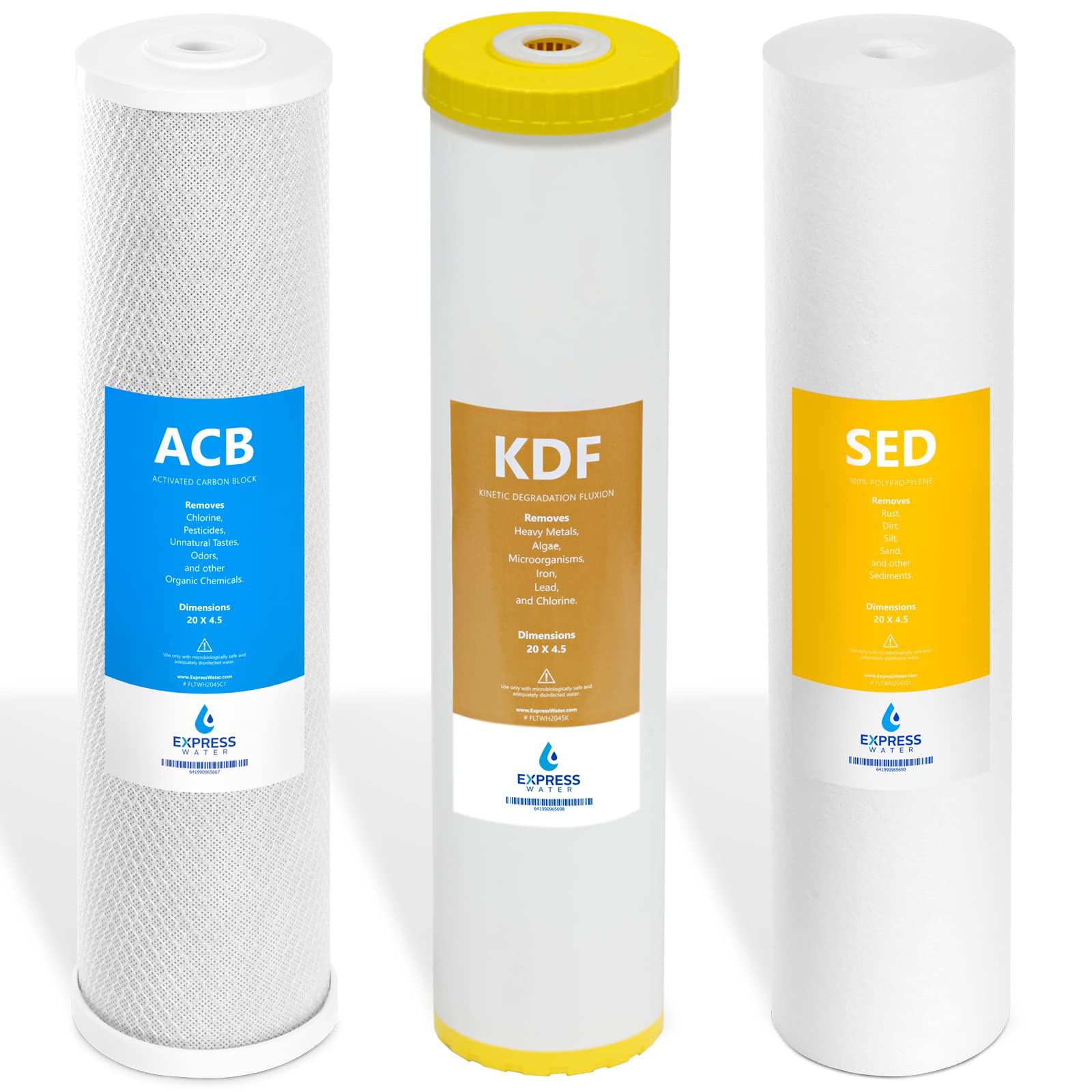 Express Water Whole House Heavy Metal Water Filtration System - 3 Stage Replacement Kit with Sediment, Carbon Block & KDF Filters - 5 Micron, 4.5”x20” - Clean Water for Drinking, Showering & Home Appliances