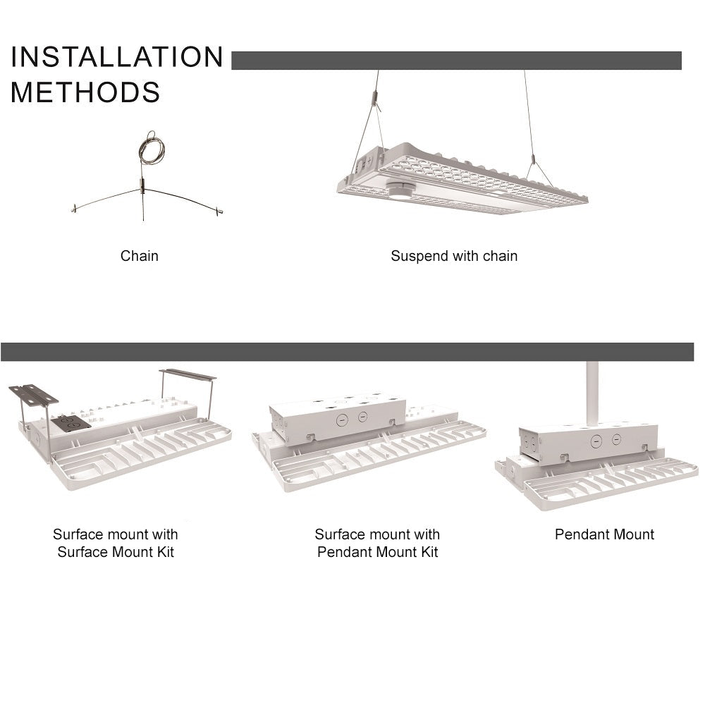 Konlite LED Linear High Bay Light - PAVO Series 130W/210W Selectable Wattage, 31,290lm, 120-277V, 5000K Daylight (400W/600W Equivalent) - 2 Pack for Warehouse, Gym, and Industrial Lighting