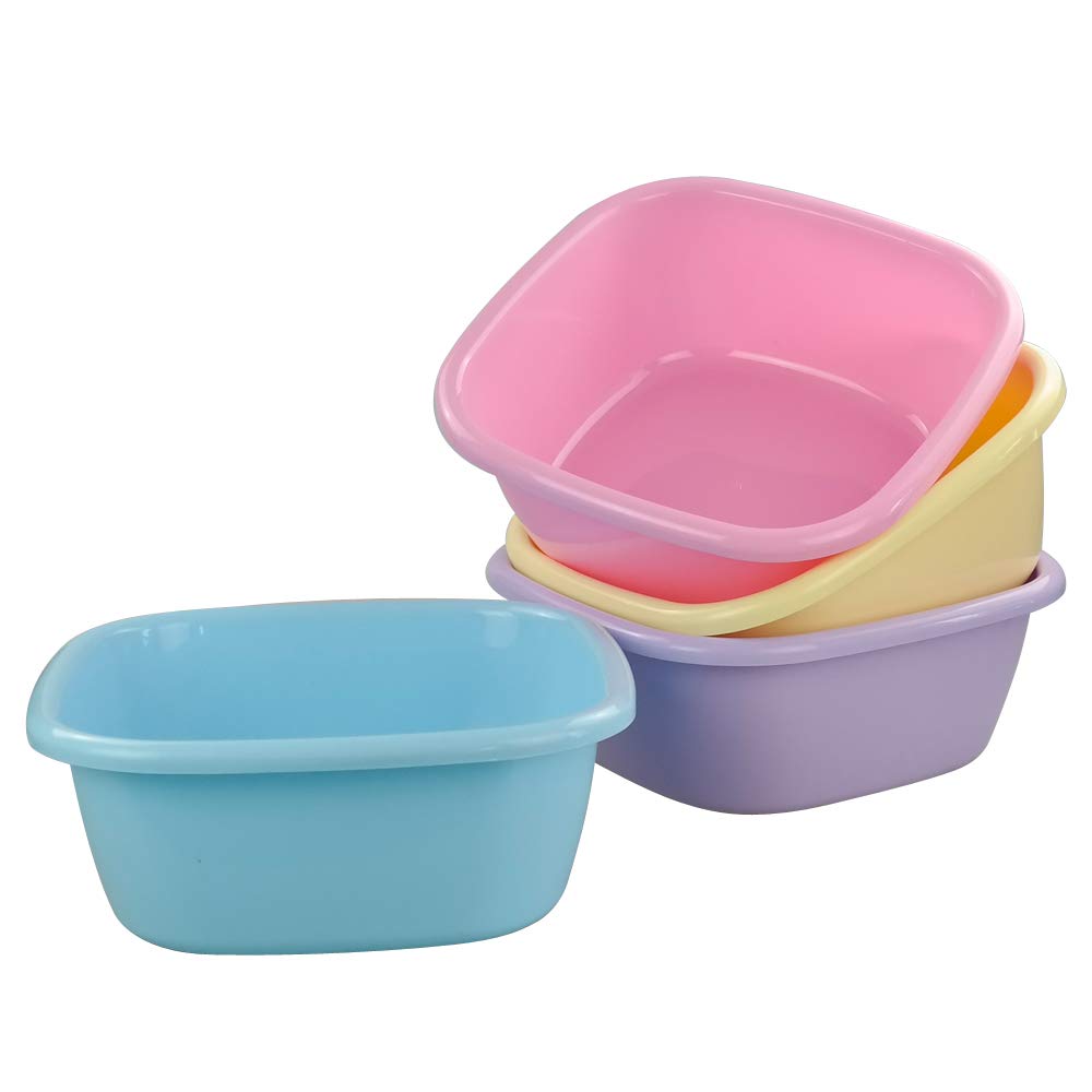 4-Pack 12 Quart Colored Wash Basins - Multi-Purpose Dish Pan & Laundry Tub for Kitchen, Bathroom, and Outdoor Cleaning (Red, Blue, Green, Yellow)
