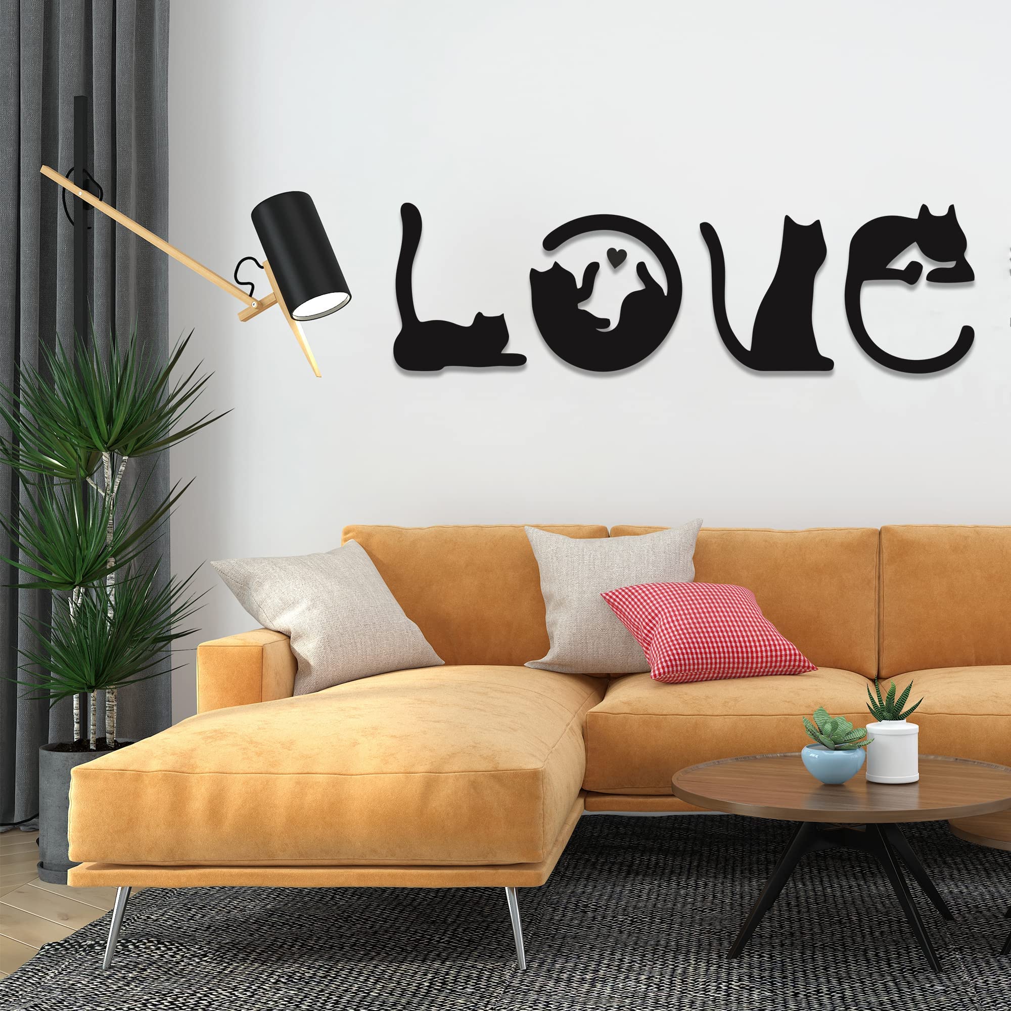 4pcs Black Cat Wall Decor - Love Themed Wooden Cat Art for Home, Perfect for Living Room, Bedroom & Kitchen - Ideal Gift for Cat Lovers - Enhance Your Home Decor with Charming Feline Accents