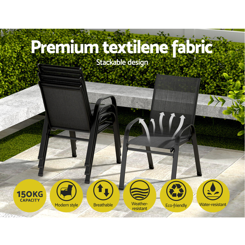 2-Piece Stackable Outdoor Dining Chairs - Patio Lounge Chairs Set in Black for Garden, Poolside & Backyard Relaxation