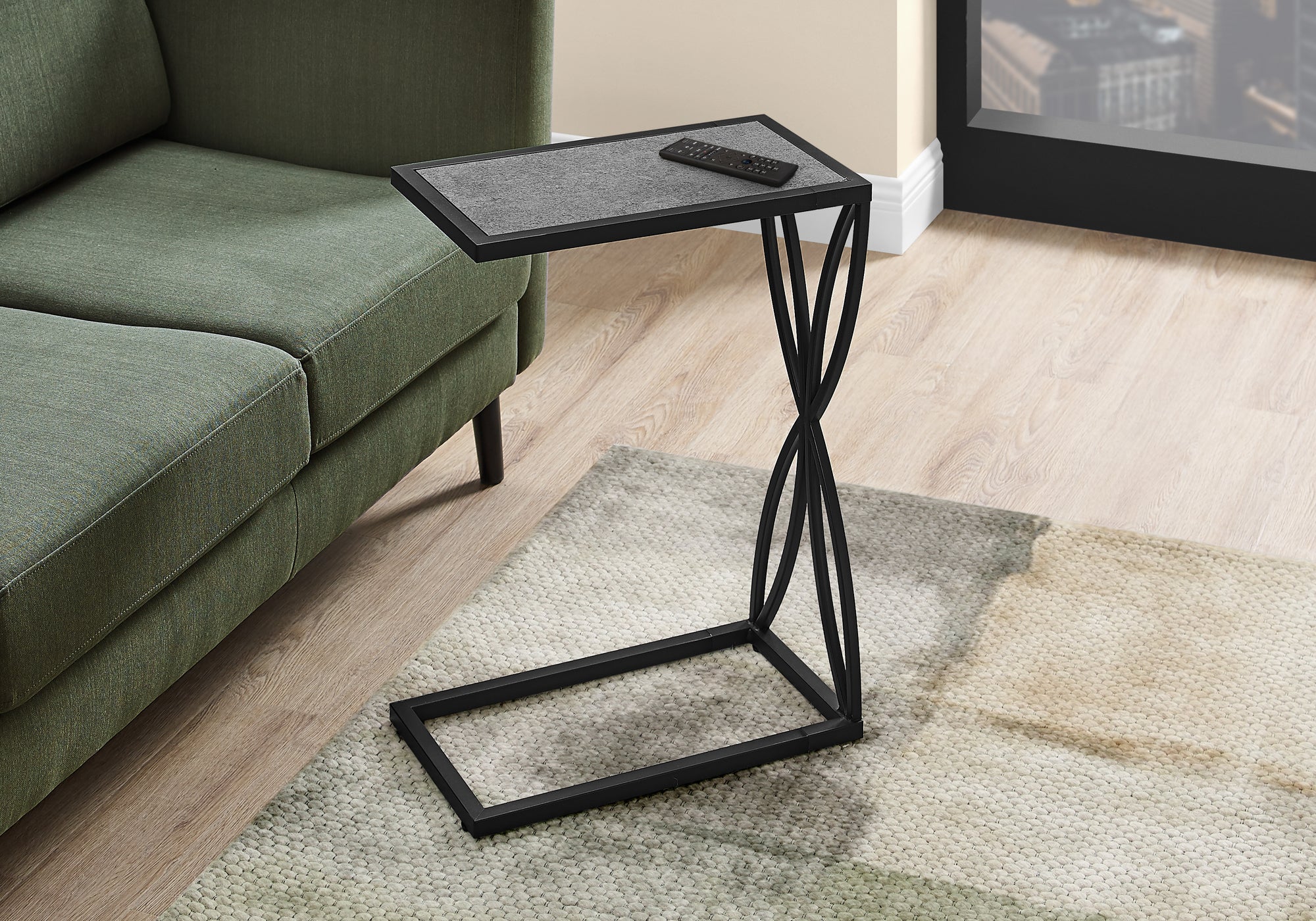 Modern Accent Table with Grey Stone Look Top and Black Metal Frame - 25 Inches Height - Perfect for Living Room, Bedroom, or Entryway Decor