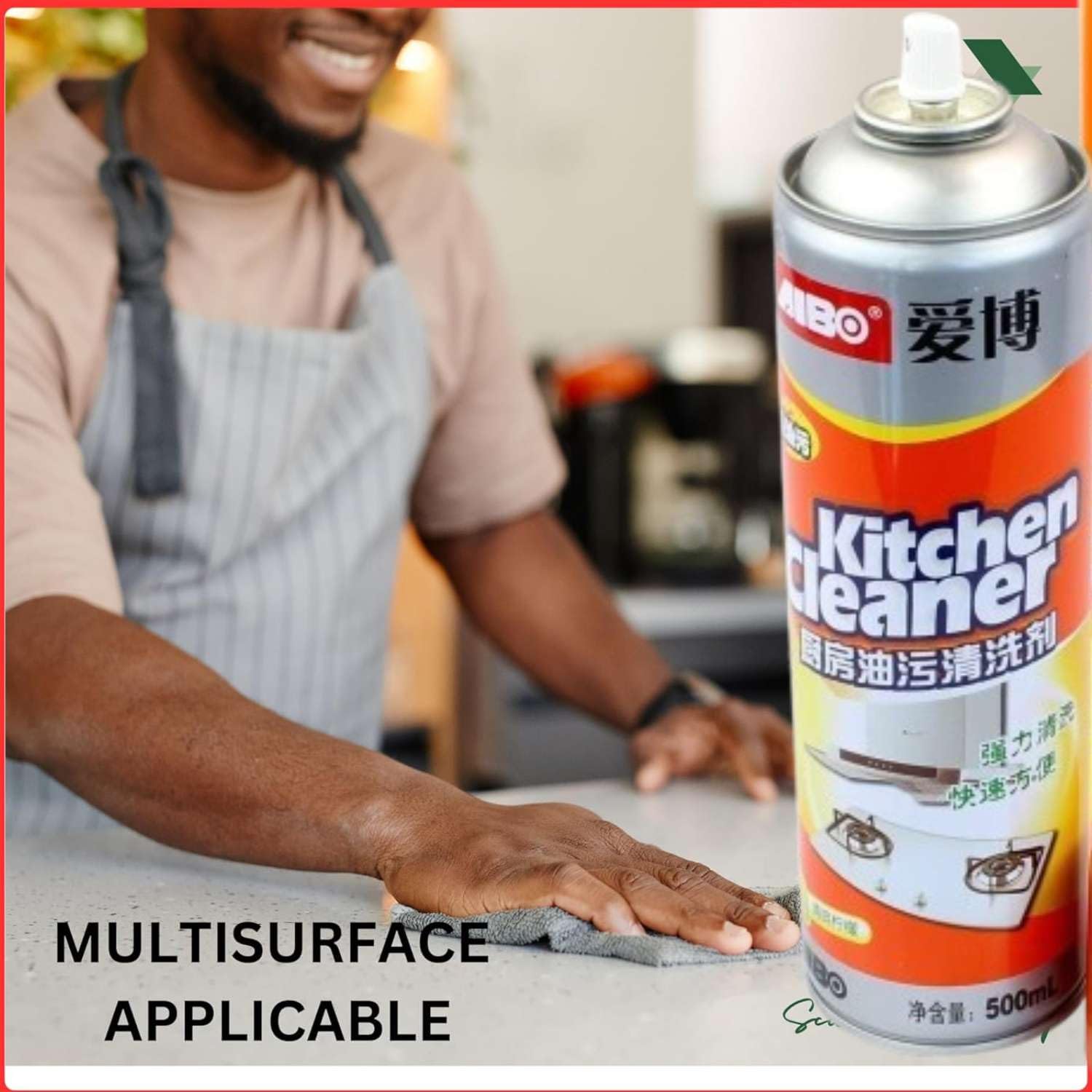 Non-Toxic Kitchen Cleaner Spray - Powerful Oil & Grease Remover for Stove, Chimney & Gas Stoves | Non-Flammable Degreaser with 6 Scrub Pads | Perfect for Deep Cleaning Cooktops, Range Hoods & Kitchen Surfaces