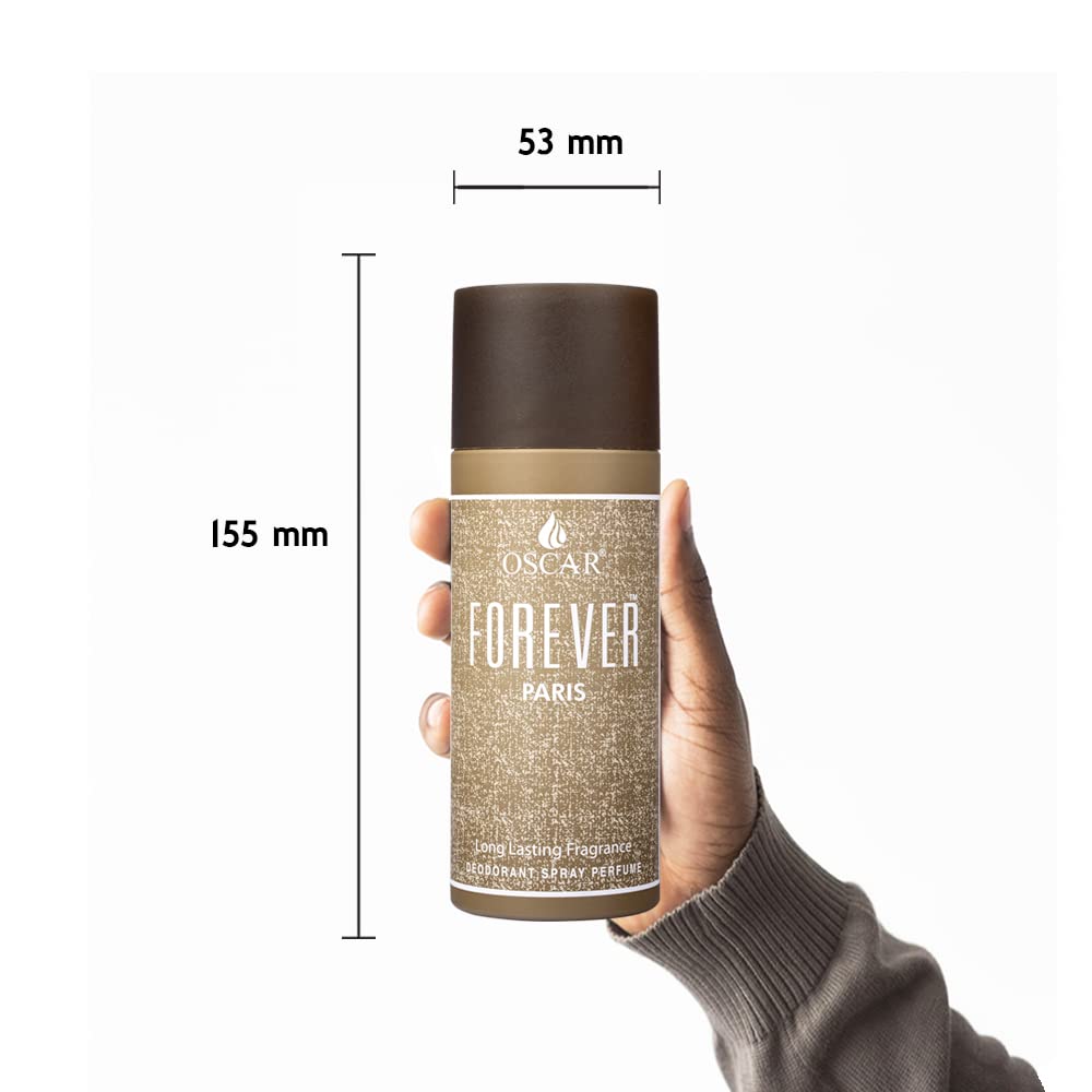 Oscar Forever Paris Grey Unisex Body Deodorant Perfume Spray - 150ml Long Lasting Woody Fragrance for Men & Women | Perfect for Daily Use, Gym, Office & Special Occasions