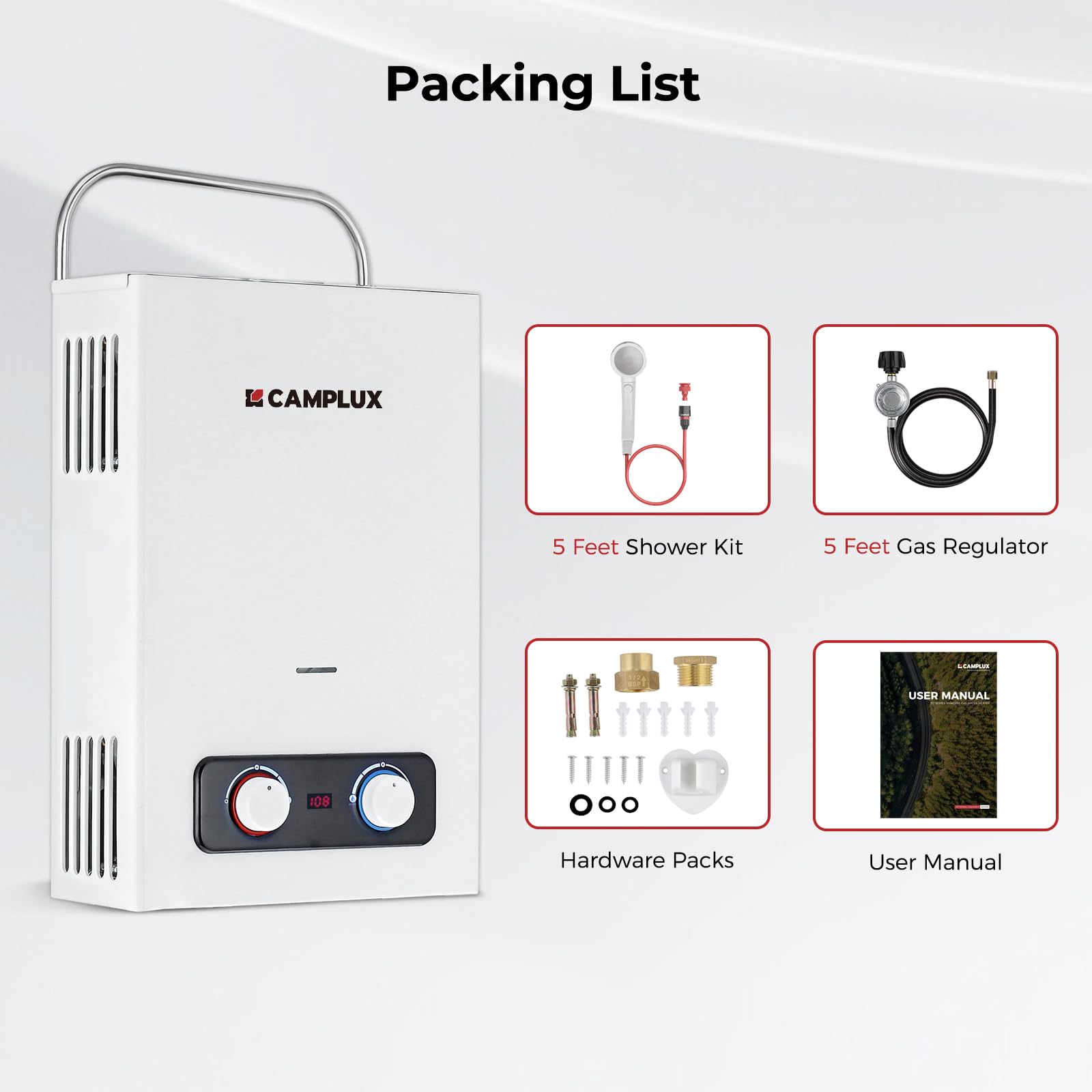 Camplux BD158 Portable Tankless Water Heater - 1.58 GPM Propane Gas Water Heater with Handle, 41,000 BTU for Outdoor Camping, RV, Cabin & Off-Grid Living | Instant Hot Water Solution for Showers, Washing & Outdoor Adventures