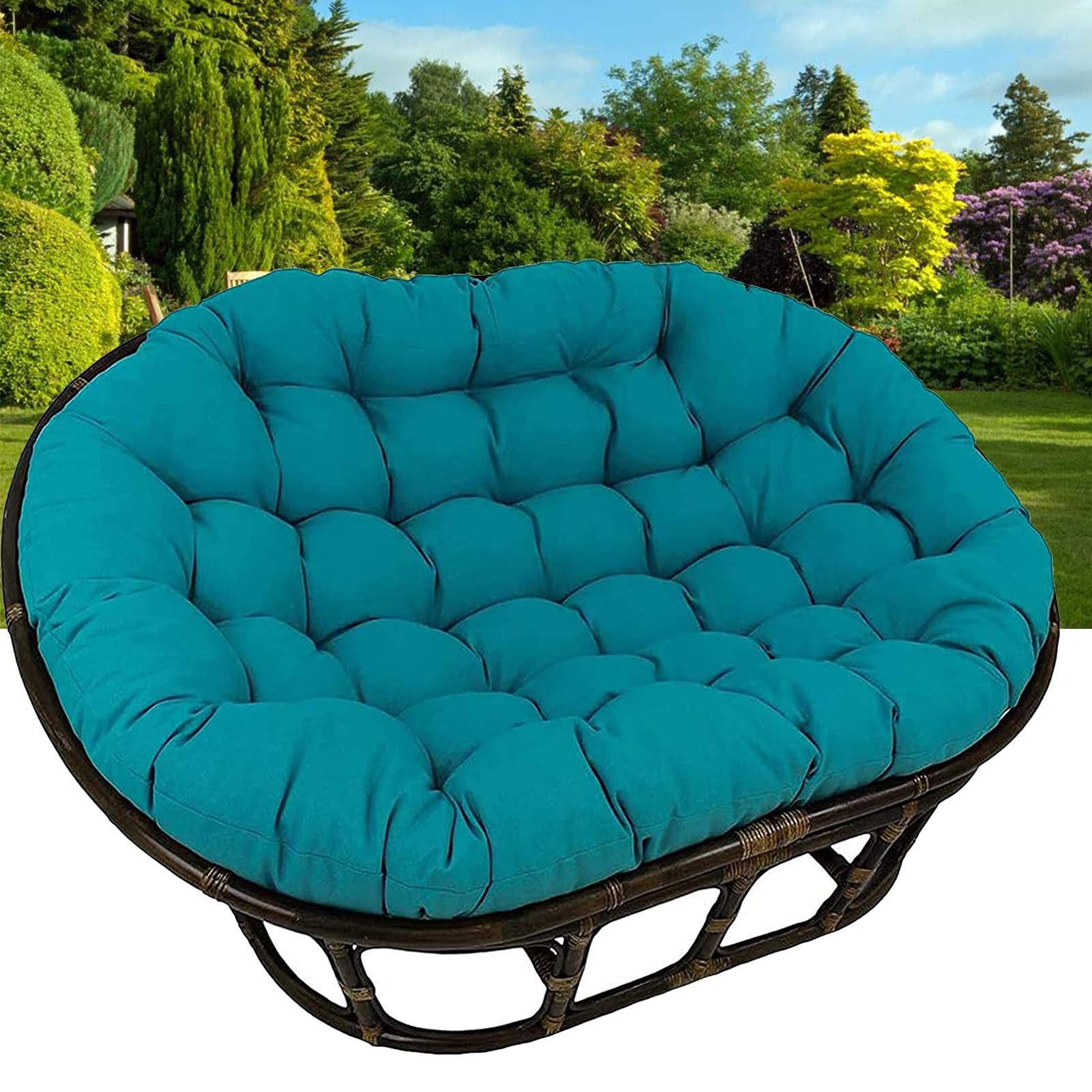 Premium Overstuffed Papasan Swing Chair Cushion - Thick Comfortable Egg Chair Cushion for Indoor/Outdoor Use - Blue 65x45x6 Inch - Perfect for Reading Nooks, Patio Lounging & Relaxation Spaces