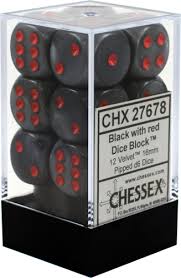 Chessex 12-Pack 16mm Black with Red Pipped D6 Dice Set - Perfect for Dungeons & Dragons, Board Games & RPG Adventures
