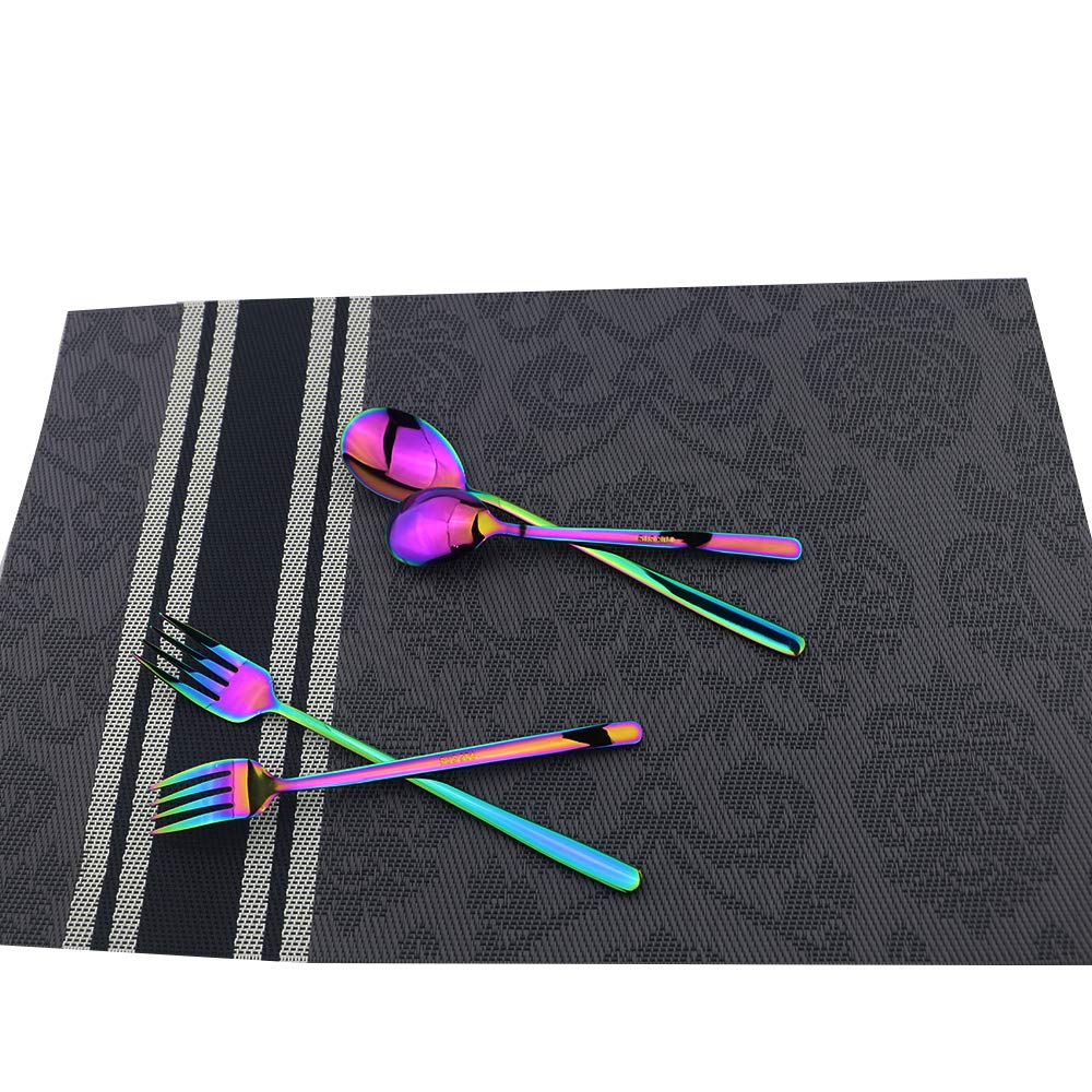 20-Piece 304 Stainless Steel Mirror Polished Rainbow Silverware Set - Knife, Fork, Spoon, Dessert Fork & Teaspoon - Dishwasher Safe - Elegant Dining for 4 - Perfect for Weddings, Parties & Fine Dining