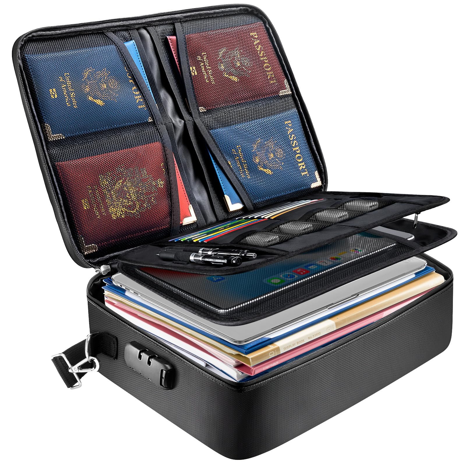 Fireproof Document Box with Lock - Waterproof & Portable Fireproof File Organizer for Important Papers (15
