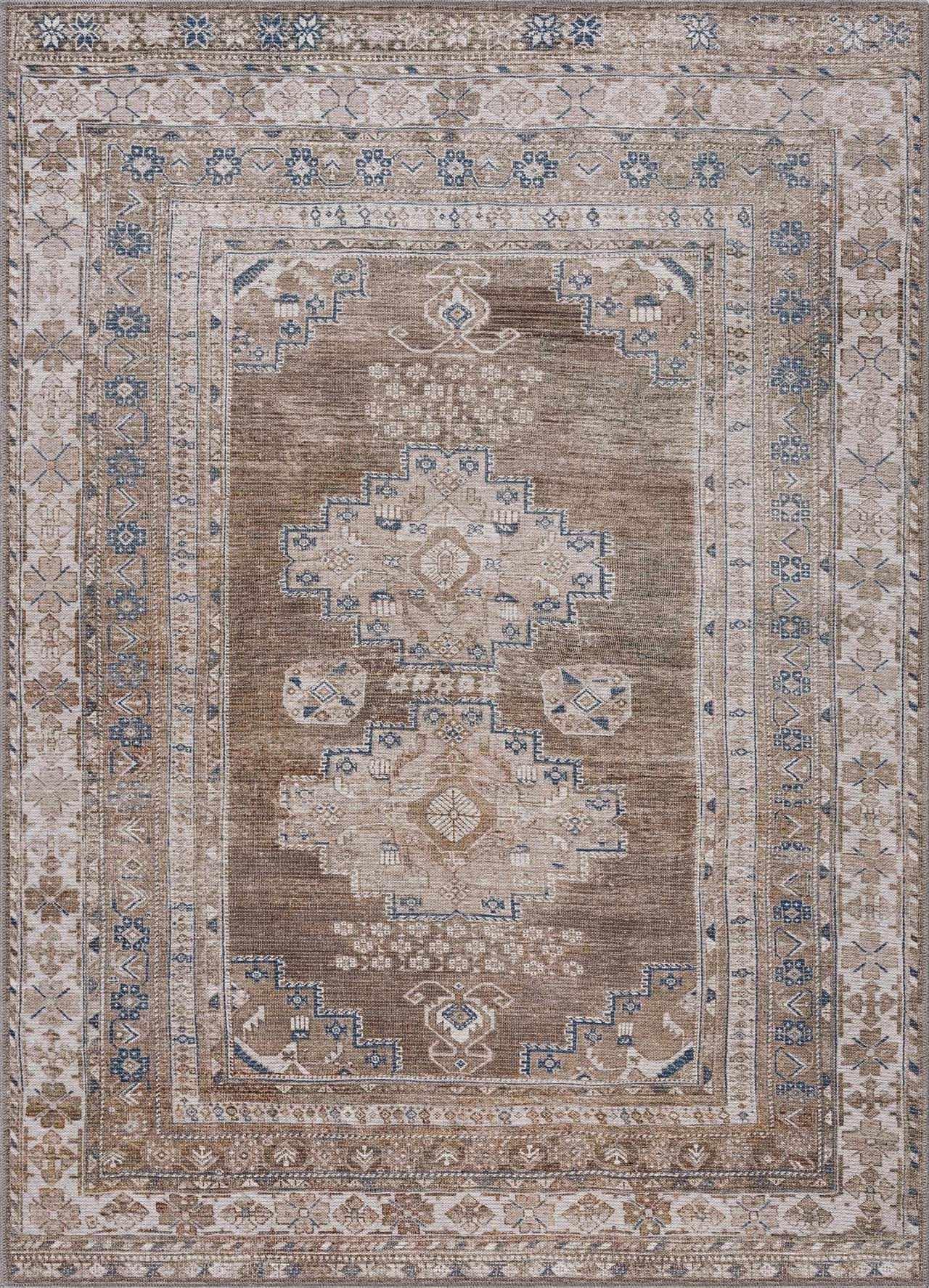 Machine Washable Vintage Distressed Oriental Medallion Area Rug - Stain & Water Resistant - 9'3