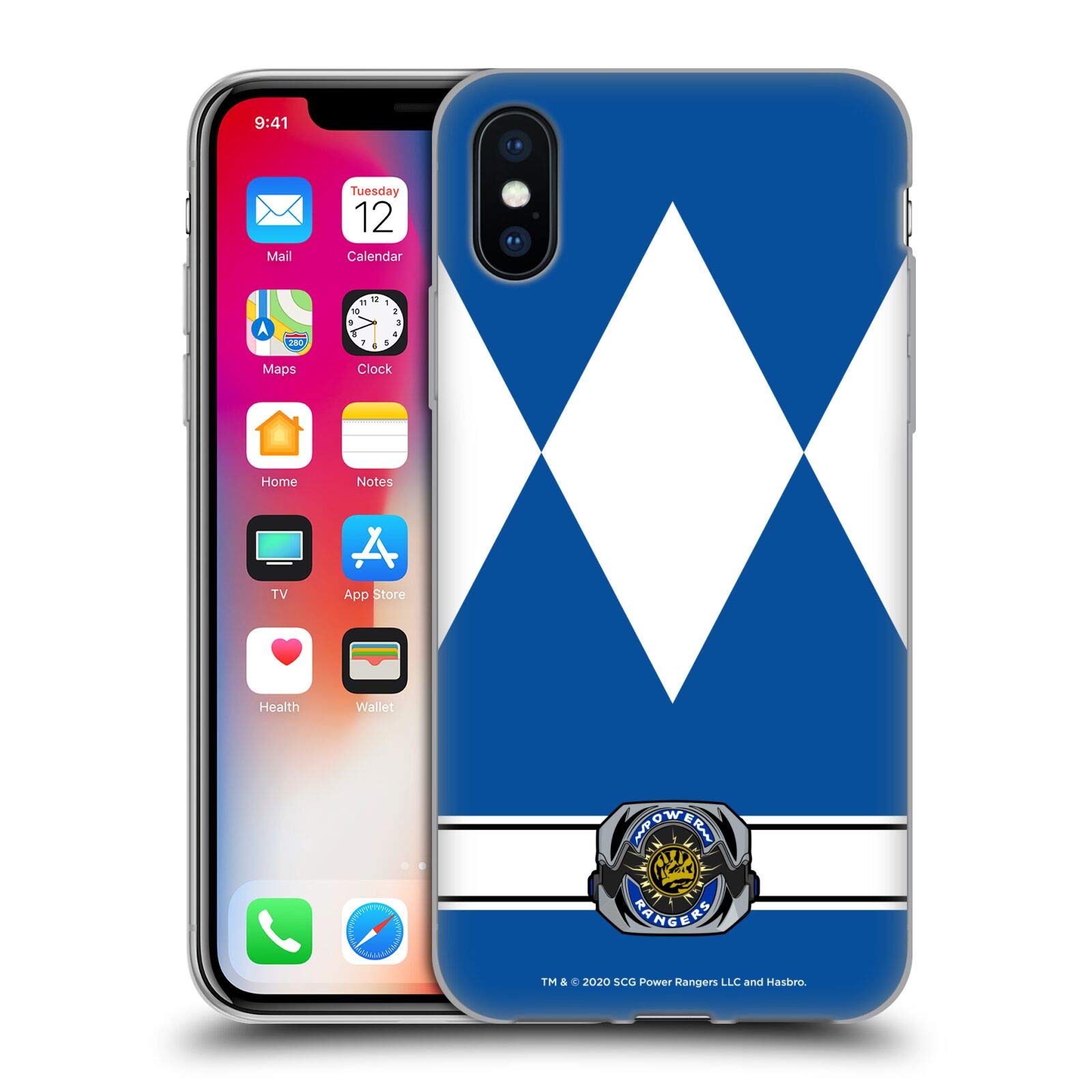 Power Rangers Blue Ranger Retro iPhone X/Xs Case by Head Case Designs | Officially Licensed Soft Gel Cover for Daily Use & Fan Collectibles