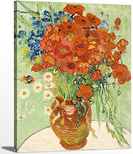 Vincent Van Gogh Vase with Cornflowers and Poppies Wall Art - Premium Canvas Print Reproduction, Gallery Wrapped for Home & Office Decor | Living Room, Bedroom, Dining Room Wall Decor