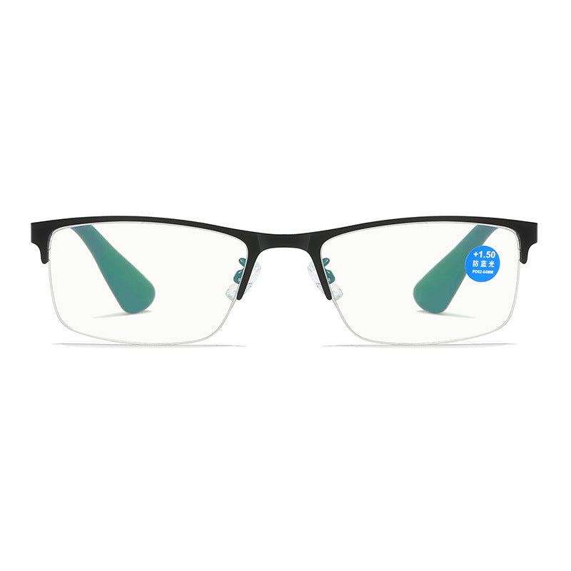 Men's Metal Half Frame Blue Light Blocking Reading Glasses - HD Anti-Eye Strain for Computer Work & Reading