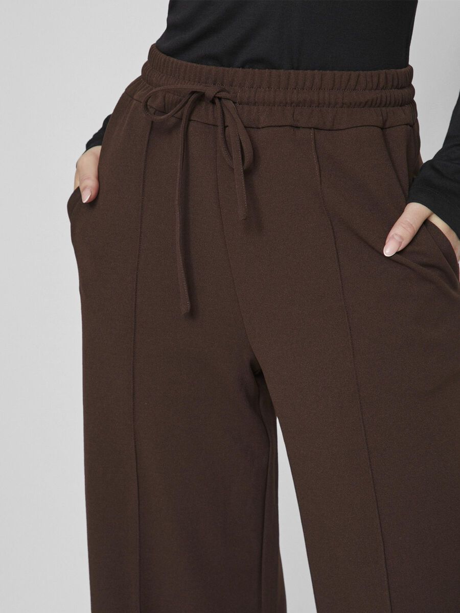 Luna Wide Leg Pants for Women - High Waisted Flowy Lounge Pants in Coffee Bean Color - Perfect for Yoga, Travel & Casual Wear