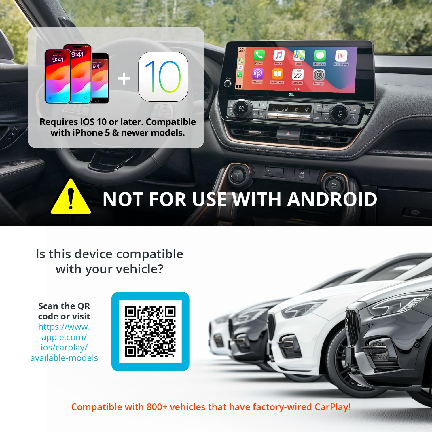 2025 Wireless CarPlay Adapter for iPhone - Seamless iOS 10+ Connectivity, Plug & Play CarPlay Wireless Dongle for Cars (Not Compatible with Android Auto) - Perfect for Commuting, Road Trips & Hands-Free Driving
