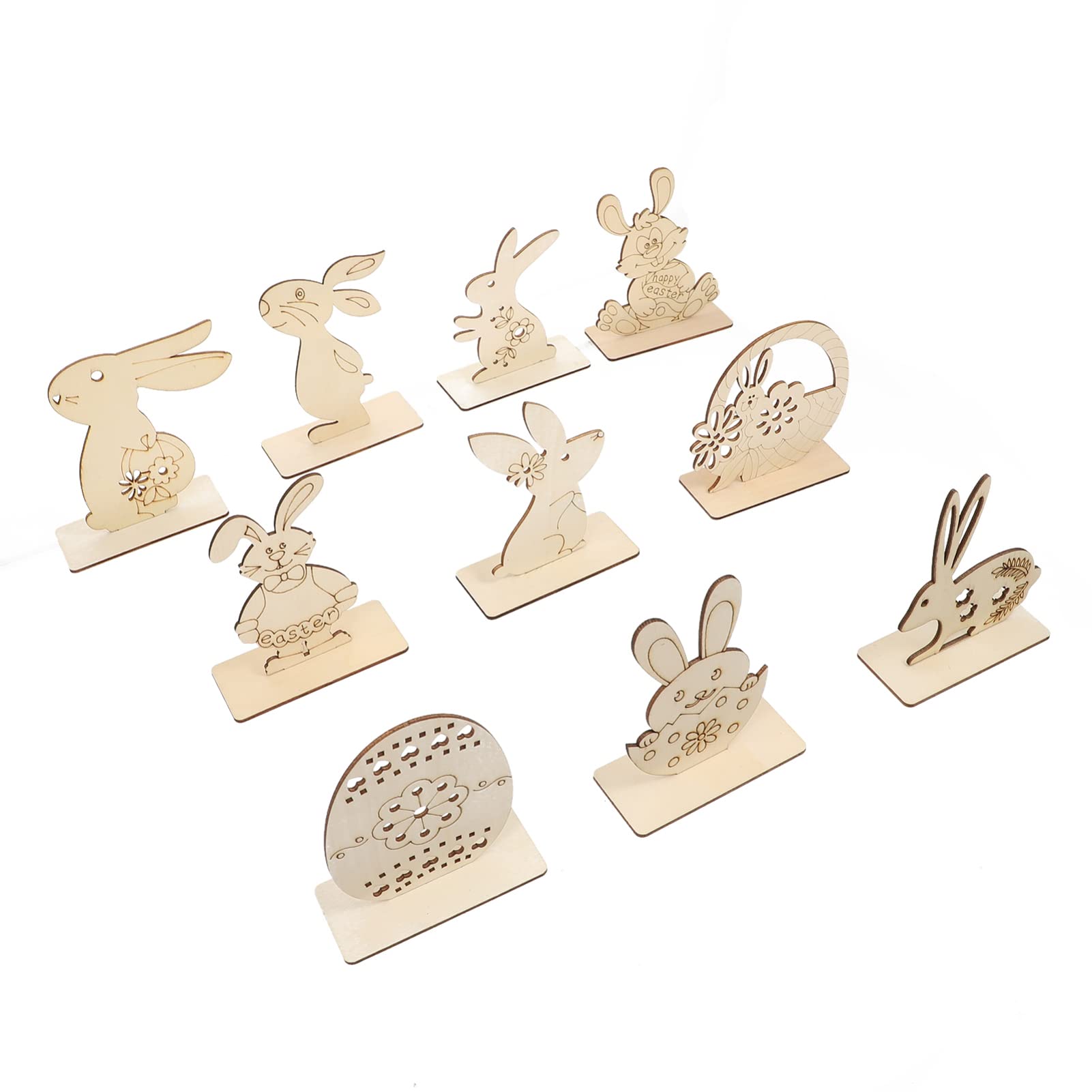 BESTOYARD 10Pcs Easter Wooden Tabletop Decorations - Bunny Figurines, Egg Ornaments & Centerpiece Signs for Easter Home Decor | Perfect for Easter Table Settings, Party Decorations & Spring Home Accents