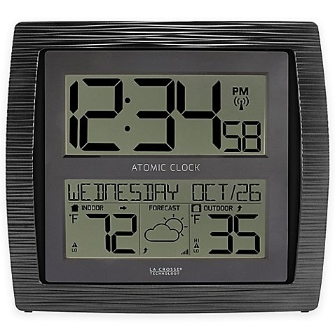 Black Curved Atomic Wall Clock with Indoor/Outdoor Temperature Display - Perfect for Home, Office, Kitchen & Patio