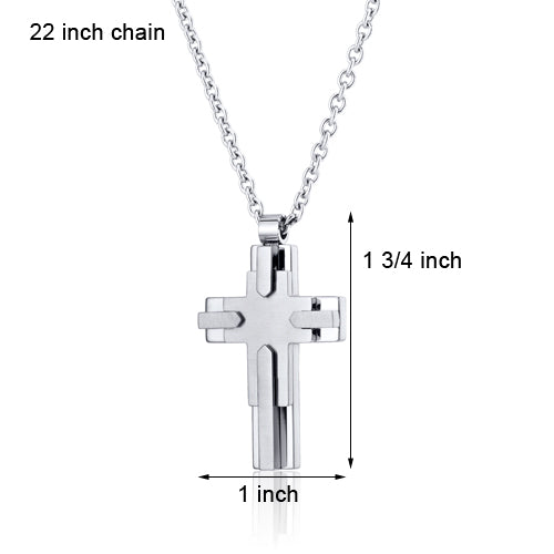 Multi-Layered Two-Tone Stainless Steel Cross Pendant with 22-Inch Chain - Elegant Religious Jewelry for Men & Women - Perfect for Church, Gifts & Everyday Wear