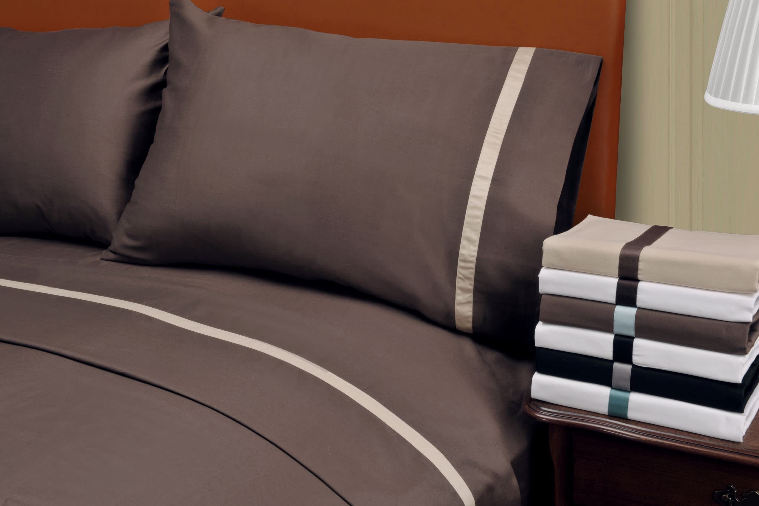 300 Thread Count 100% Cotton California King Sheet Set - Hotel Collection Deep Pocket Bed Sheets in Mocha & Sky Blue | Luxury Soft Bedding for Master Bedroom & Guest Room