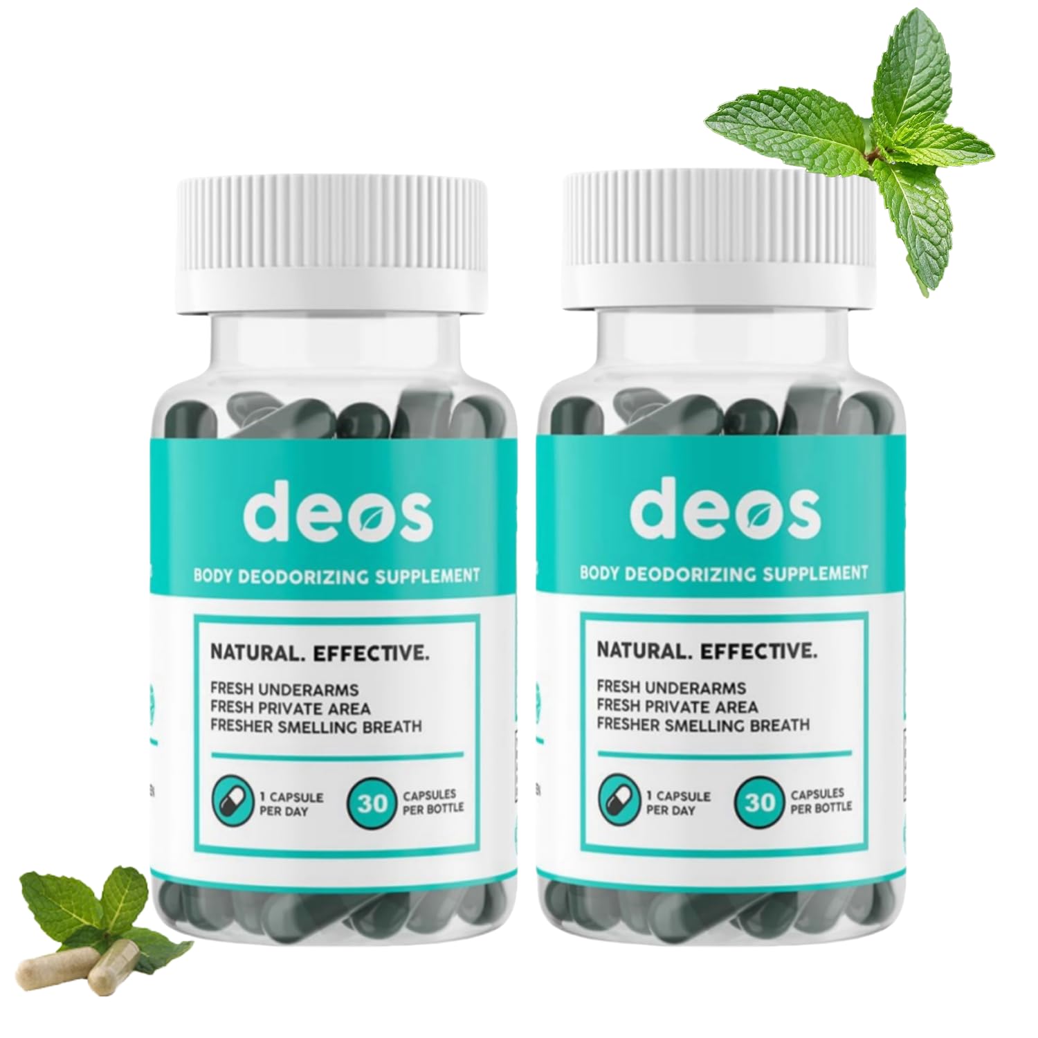 Natural Body Deodorant Refills & Chlorophyll Deodorant Capsules - 2 Pack | Odor Control for Underarms & Feet | Perfect for Travel, Gym & Daily Freshness