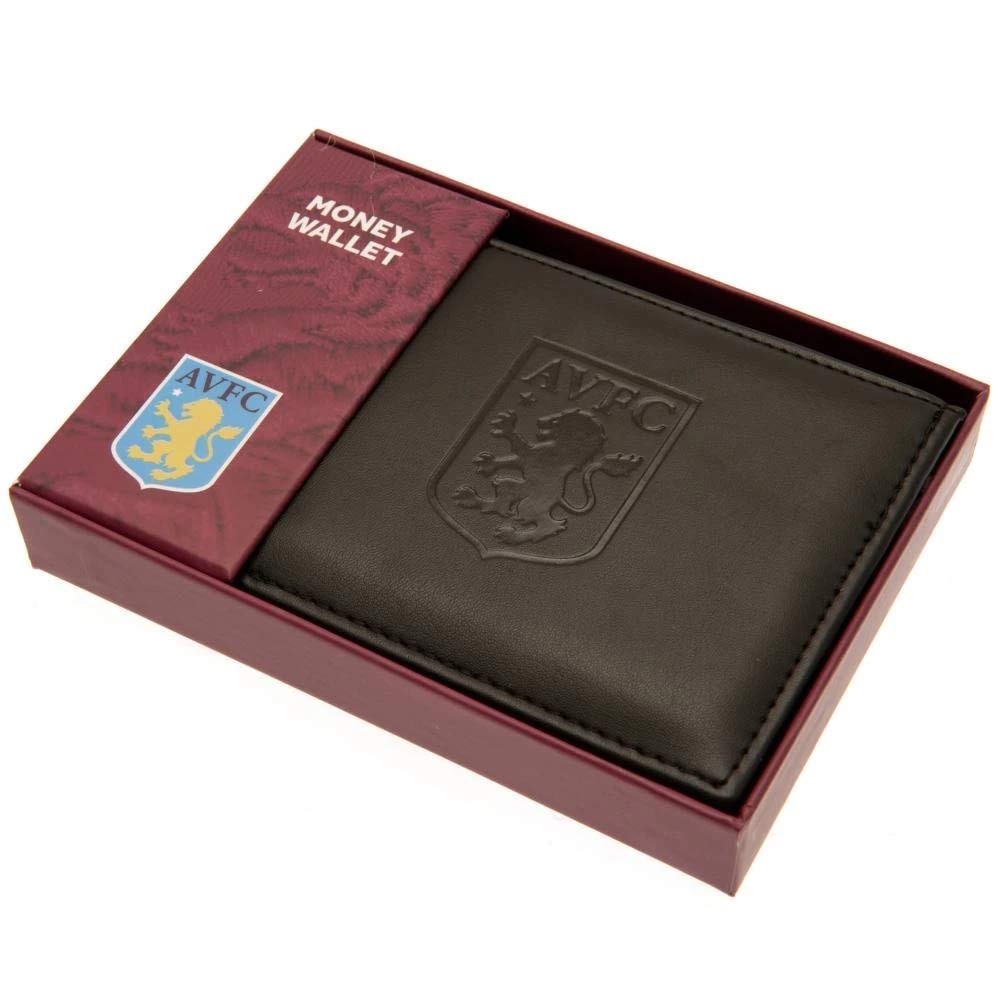Aston Villa FC Genuine Leather Debossed Wallet for Men - Brown Slim Bifold Wallet - Perfect Gift for Soccer Fans & Match Day Accessories