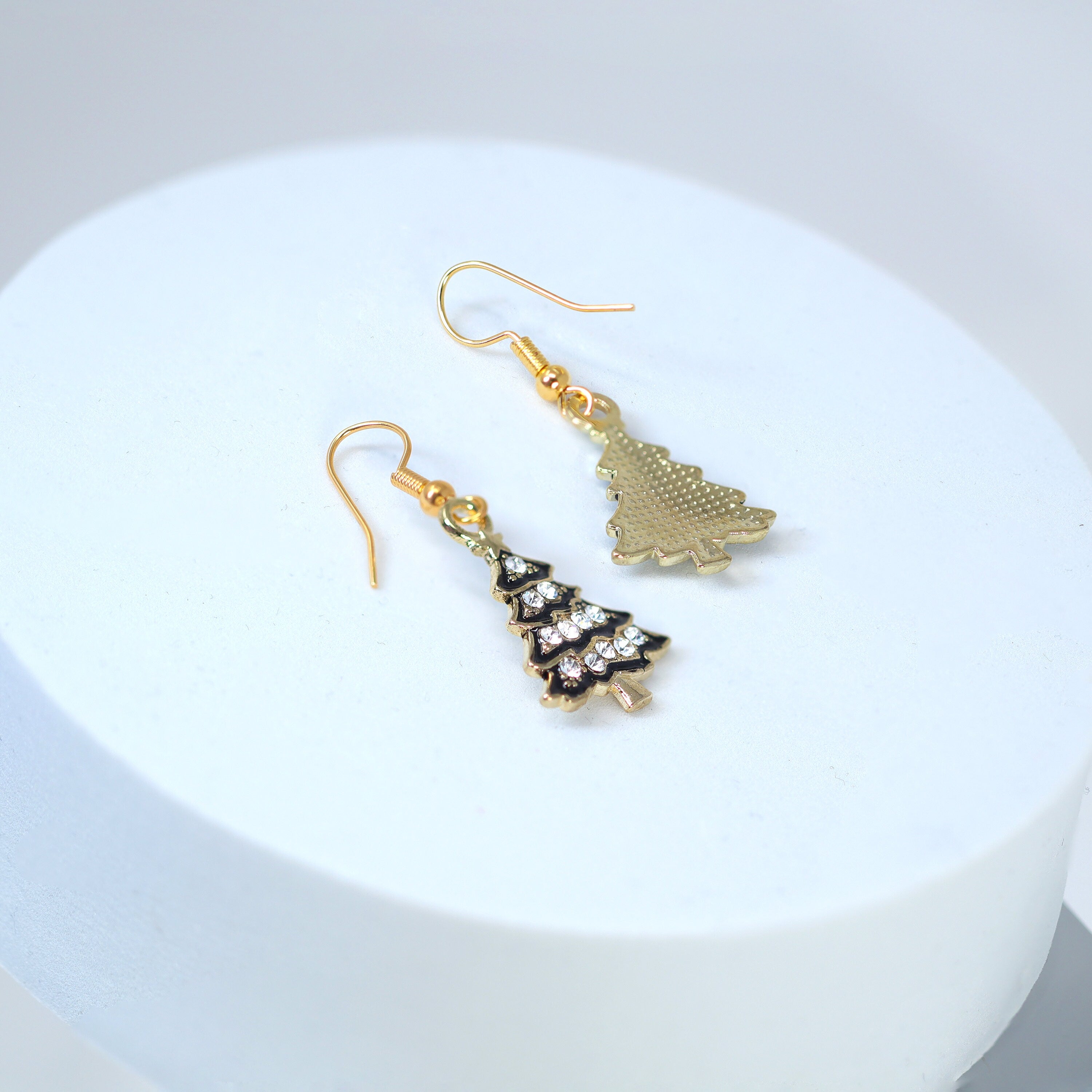 Minimalist Rhinestone Black Christmas Tree Dangle Earrings - Crystal Holiday Earrings for Women - Elegant Statement Jewelry for Christmas Party, Office Celebration & Festive Gatherings