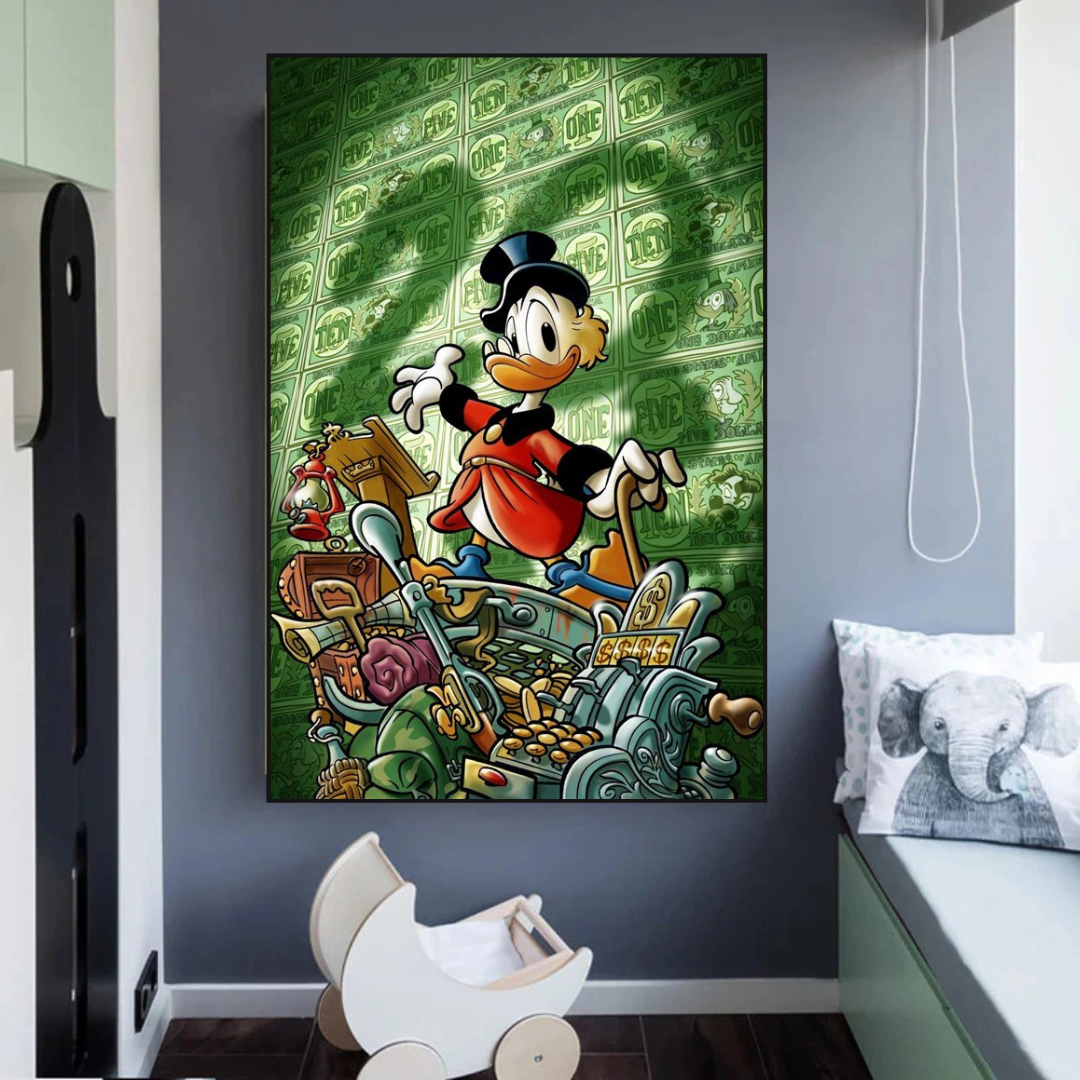 Scrooge McDuck Millionaire Canvas Wall Art - Disney Duck Cartoon Money Painting - Perfect for Home Decor, Office, or Gifts