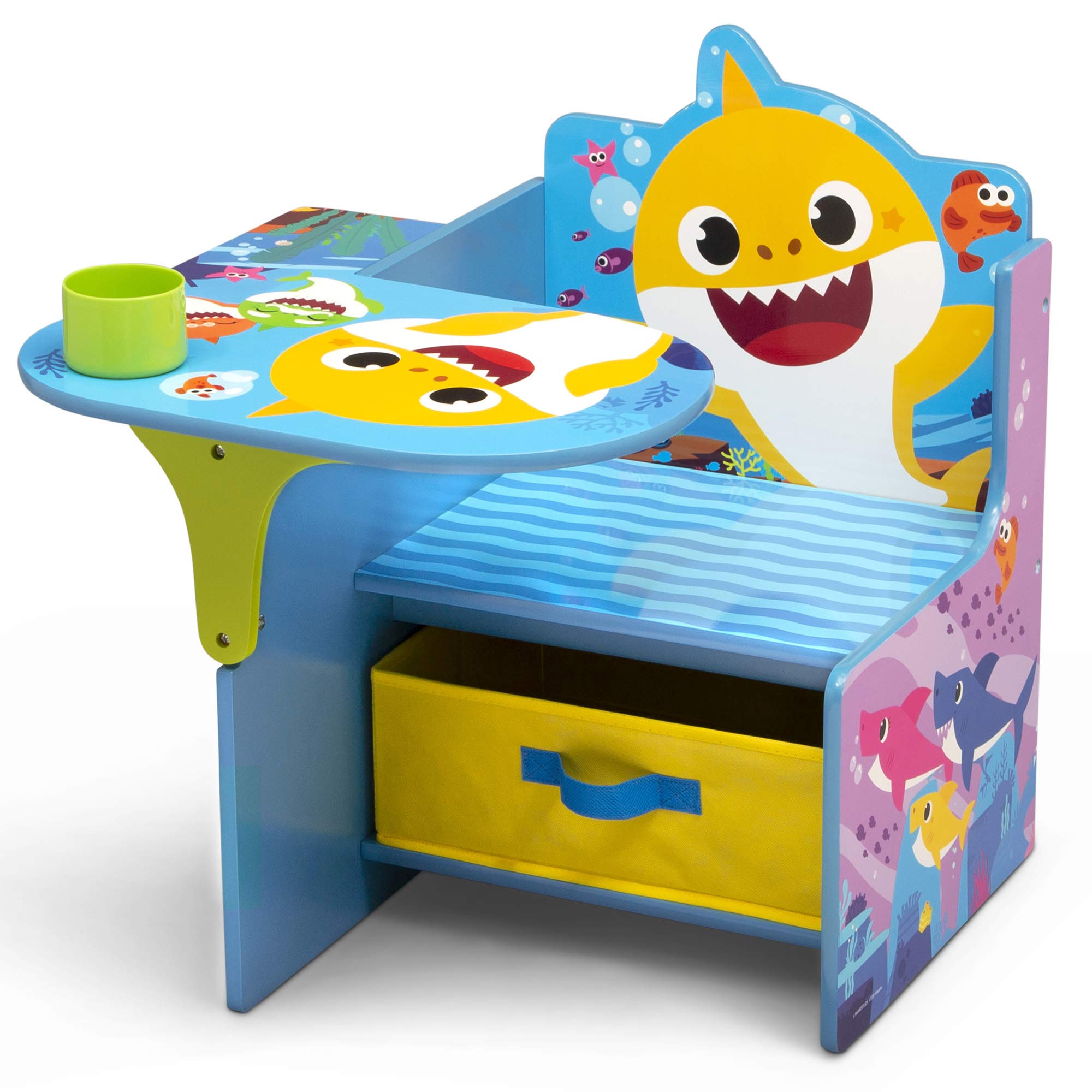 Delta Children Baby Shark & Minnie Mouse Kids Study Desk with Storage Bins - Perfect for Arts & Crafts, Homeschooling, Snack Time & Playroom Organization | Durable Toddler Activity Table for Learning & Fun