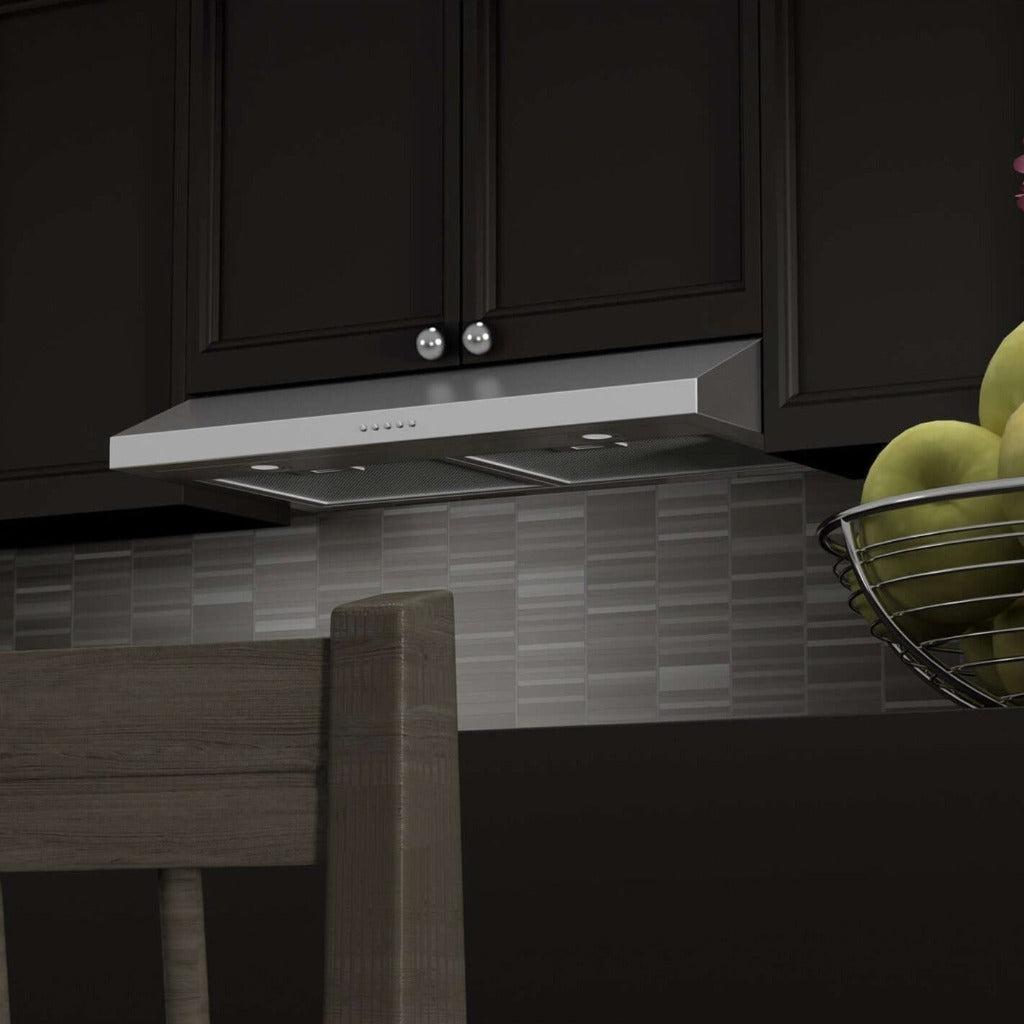 ZLINE 30 Inch 280 CFM Stainless Steel Ducted Under Cabinet Range Hood - Hardwired Power (Model 615 30) for Kitchen Ventilation & Smoke Removal