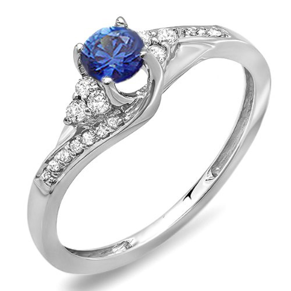 Dazzlingrock 14K White Gold Round White Diamond & Blue Sapphire Swirl Bridal Engagement Ring for Women - Perfect for Proposals, Weddings, and Anniversary Gifts
