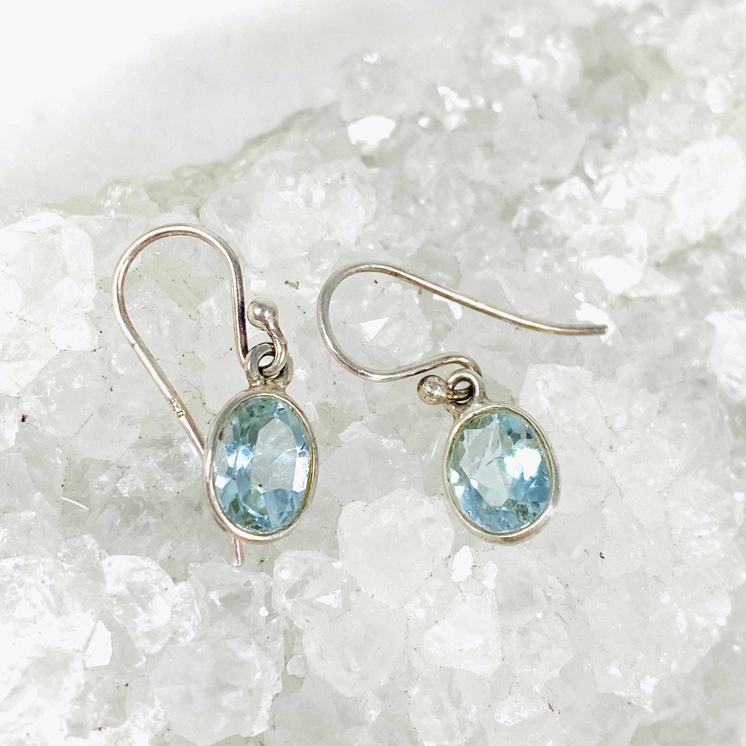 Blue Topaz Petite Oval Faceted Earrings KEGJ408 - Elegant Dainty Jewelry for Women, Perfect for Weddings, Parties & Everyday Wear