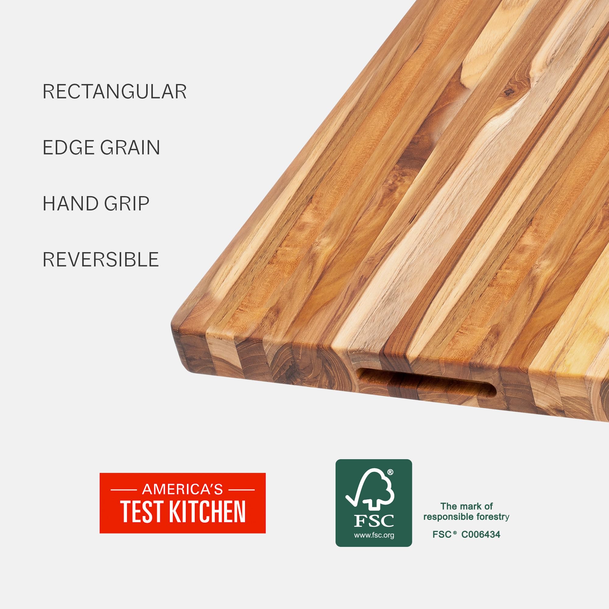 Premium Teak Wood Cutting Board XL - Extra Large Reversible Edge Grain Chopping Board with Grip Handles - FSC Certified Knife-Friendly Kitchen Essential for Meat, Vegetables & Bread Preparation