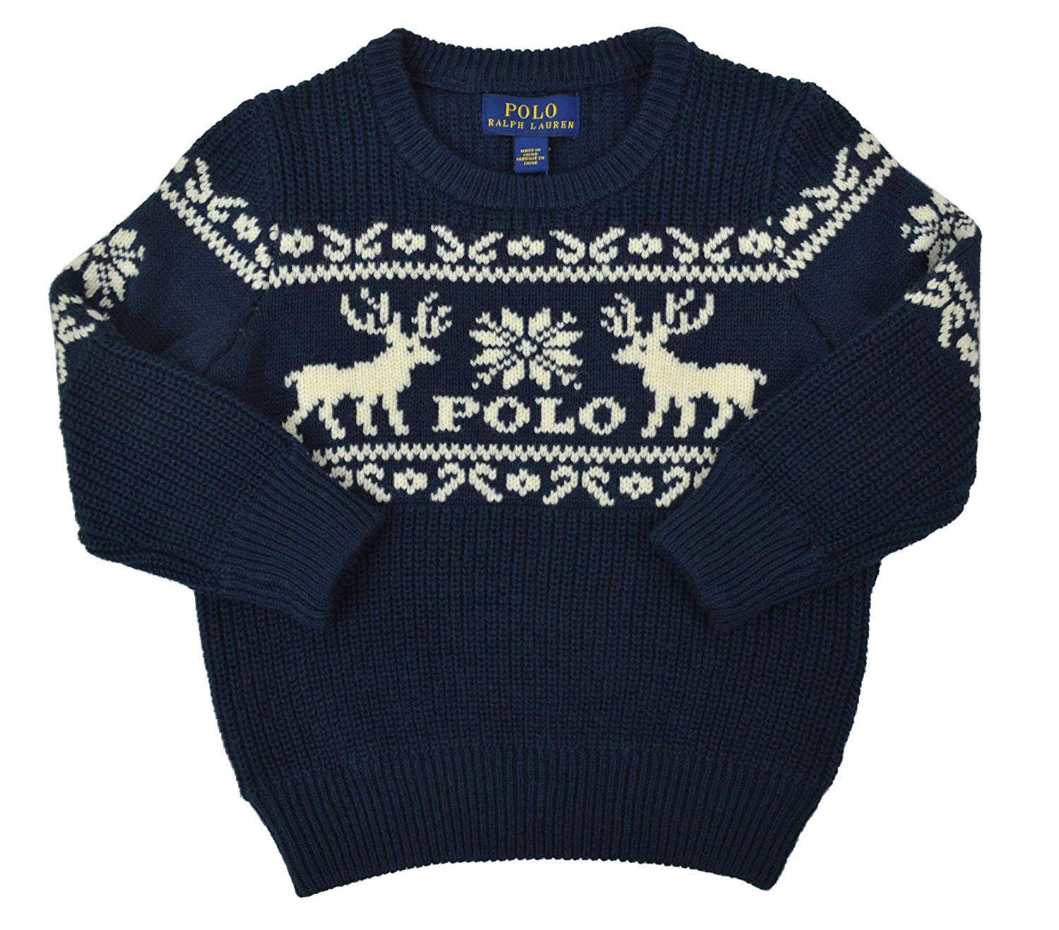 Ralph Lauren Boys' Fair Isle Knit Wool Blend Crewneck Sweater - Navy Blue - Warm Winter Pullover for School, Holidays & Family Photos