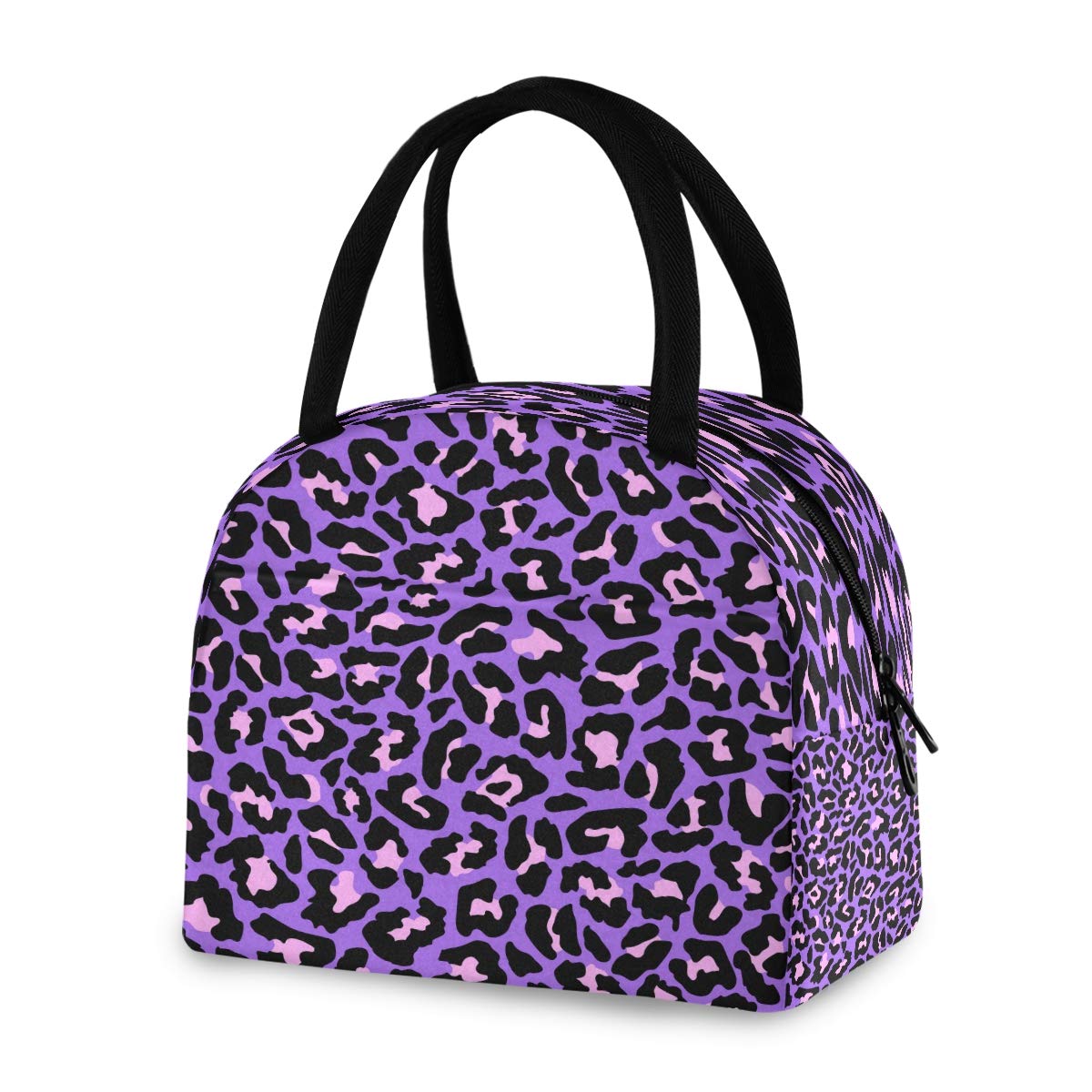 Stylish Purple Leopard Insulated Lunch Bag for Women & Men - Reusable Eco-Friendly Cooler with Carry Handle - Perfect for Work, School, Picnics & Outdoor Activities