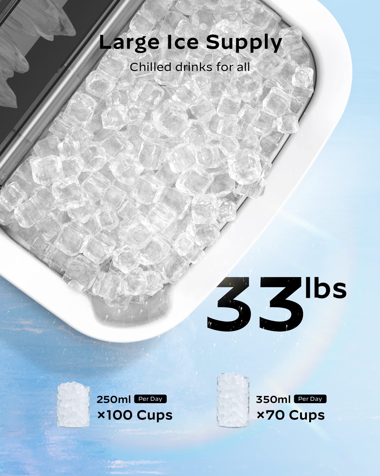 Silonn Countertop Nugget Ice Maker with Self-Cleaning Function - Chewable Pellet Ice Machine with Ice Scoop - Portable Pebble Ice Maker for Home, Kitchen, Office (Black) - Perfect for Cocktails, Sodas, and Beverage Chilling