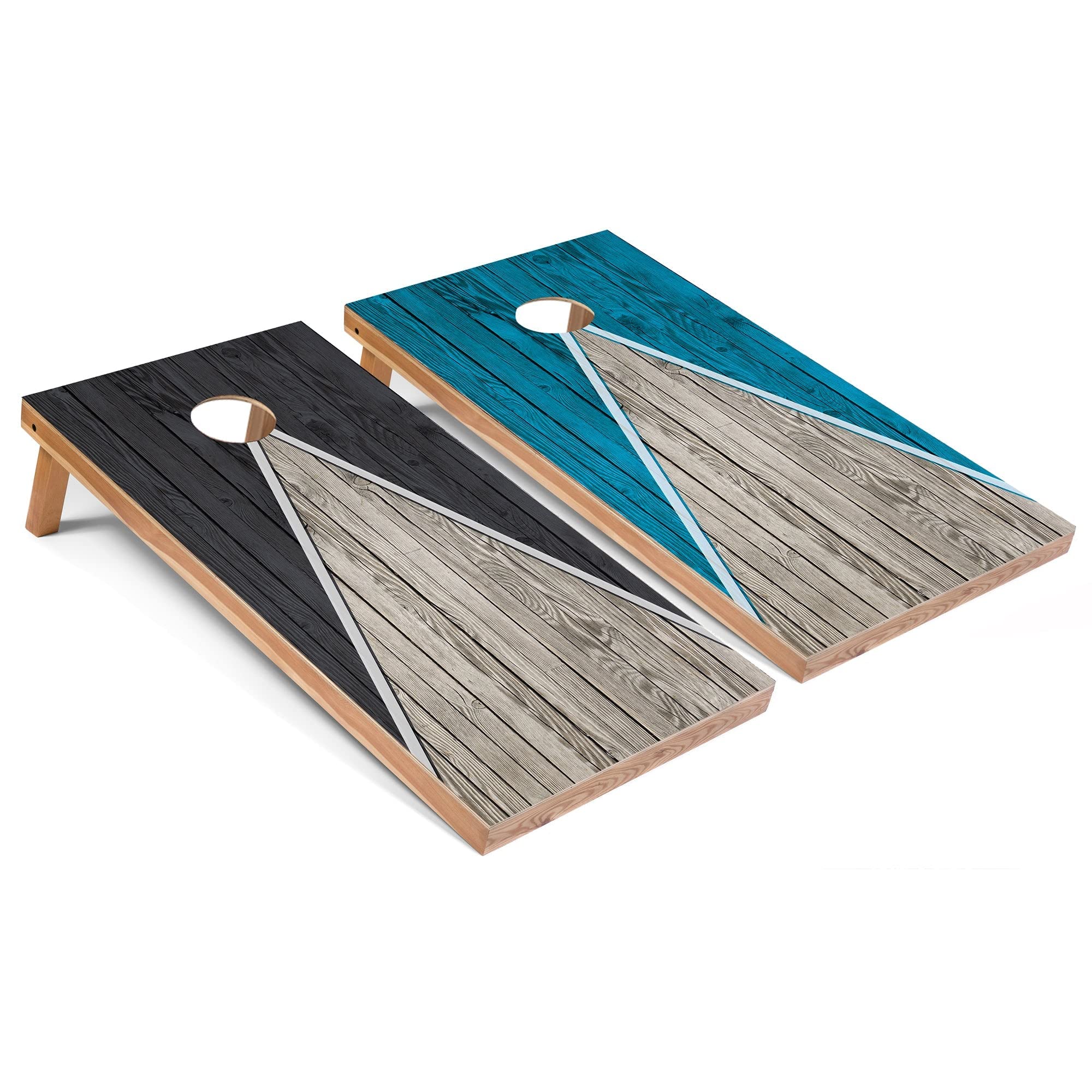 Skip's Garage Dark Grey & Turquoise Regulation Size Cornhole Set - Solid Wood/All-Weather Portable Cornhole Game for Backyard, Tailgating & Outdoor Parties