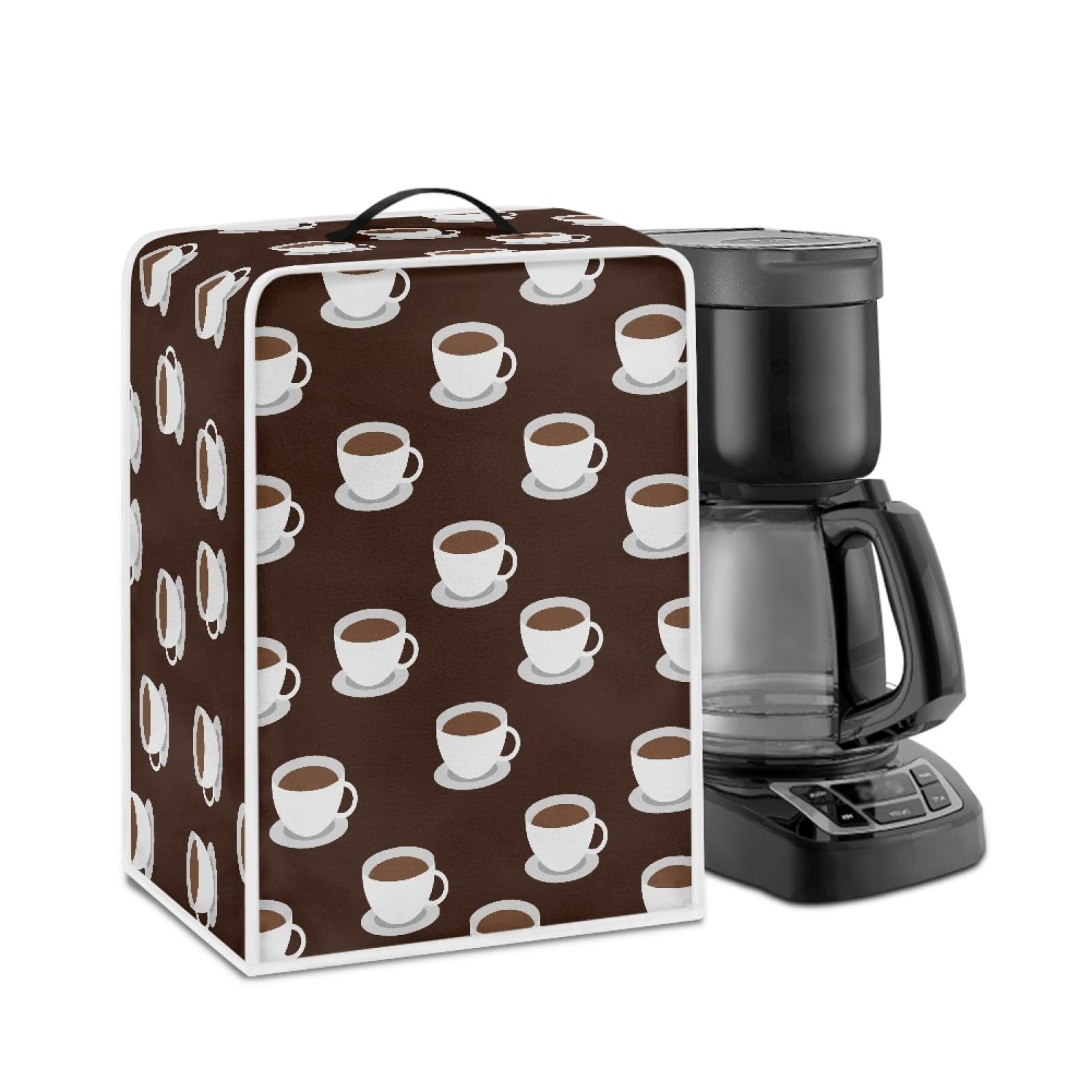 GLENLCWE Coffee Maker Dust Cover - Foldable, Washable Polyester Protective Cover for Kitchen Small Appliances | Coffee Cup Print Design | Perfect for Keurig, Nespresso & Drip Coffee Machines