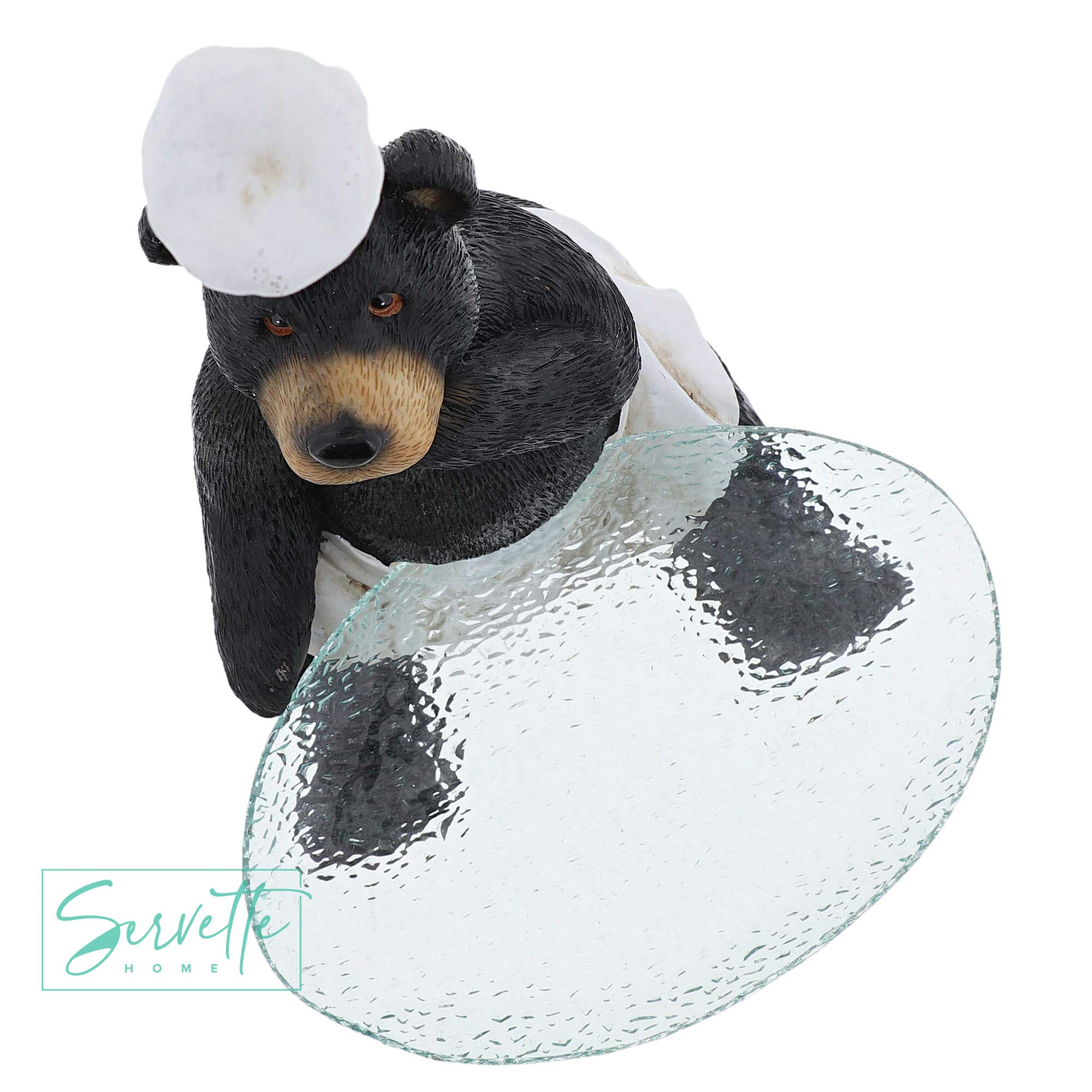 Servette Home Polyresin & Glass Bear Chef Candy Dish - Rustic Cabin Lodge Decor for Kitchen Counter, Dining Table, or Gift Giving