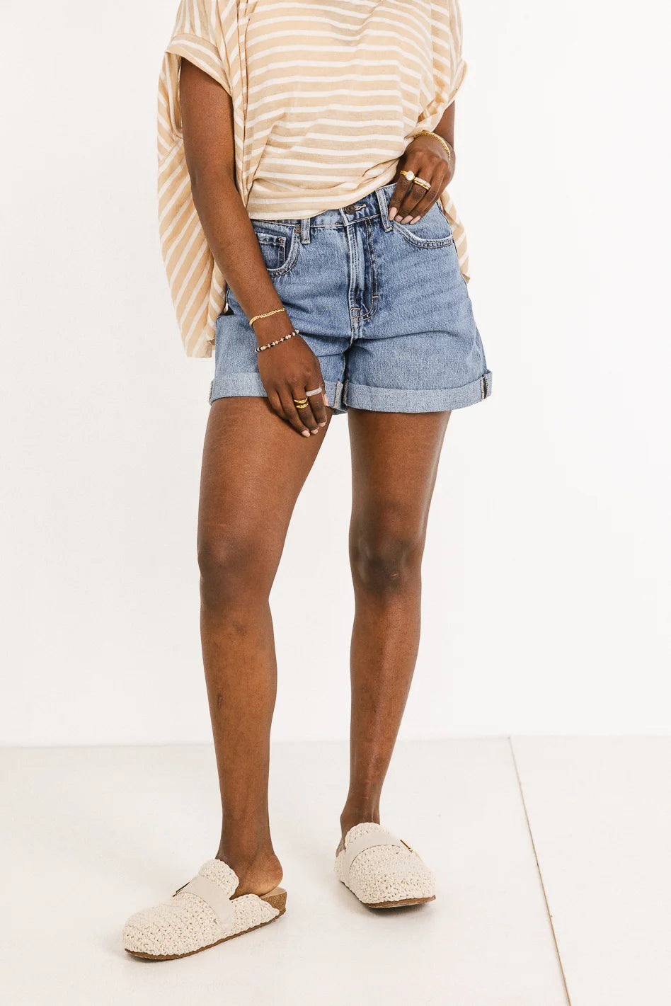 Edie High Rise Denim Shorts for Women - Vintage Washed Denim Shorts with Stretch | Perfect for Summer, Beach, and Casual Outfits