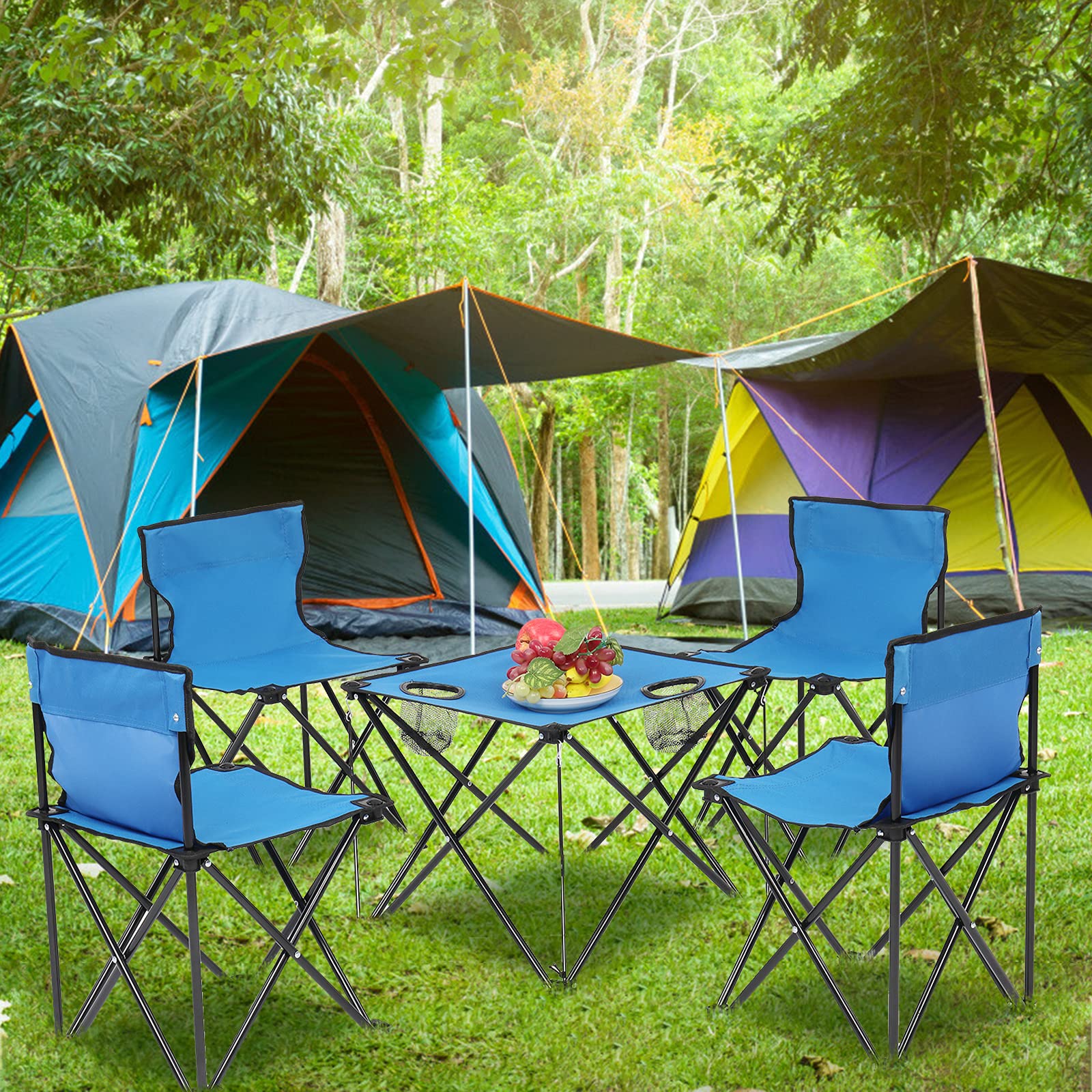 **Kamubi 5-in-1 Camping Chair Set with Folding Table - Portable Outdoor Picnic & BBQ Dining Set for Backyard, Beach, Patio, and Tailgating**