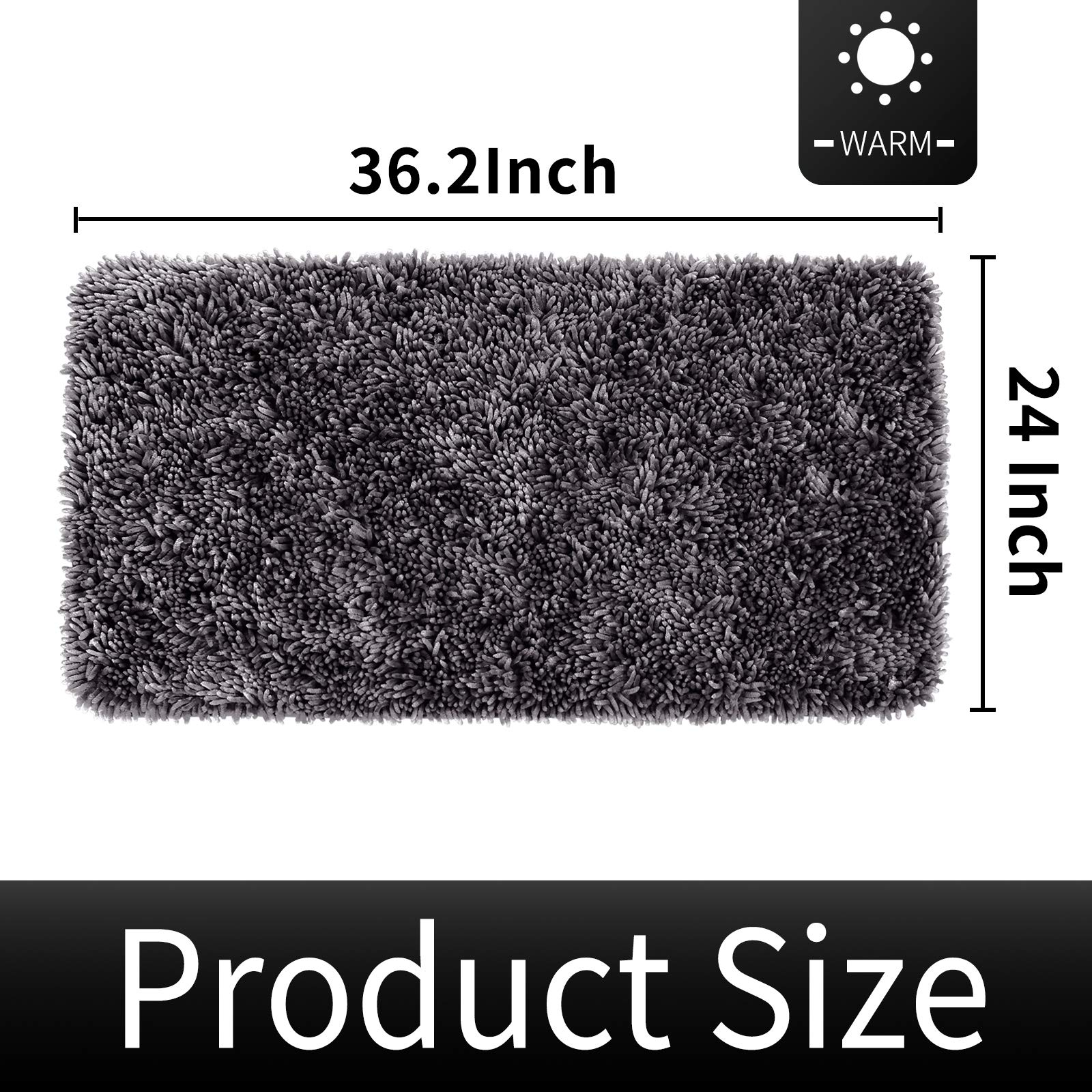 Yimobra Soft Shaggy Bath Mat 36x24 Inches - Ultra Absorbent Non-Slip Bathroom Rug, Quick Dry Machine Washable Microfiber Shower Mat for Floor & Tub - Dark Grey - Perfect for Spa-Like Bathroom Comfort