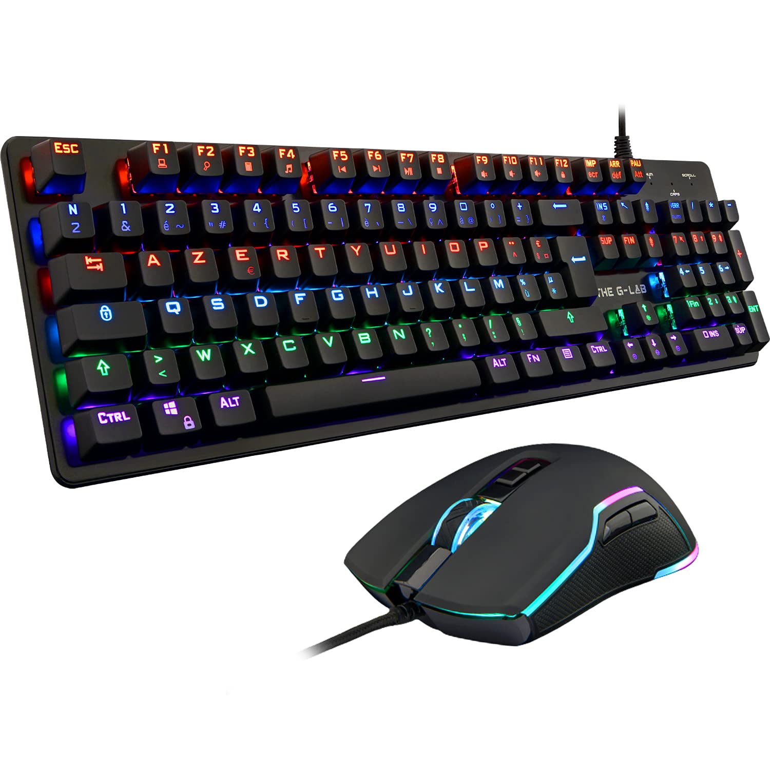 G-LAB Combo Carbon Wired Gaming Keyboard and Mouse Set - RGB Backlit Mechanical Keyboard with Blue Switches, QWERTY Layout, Anti-Ghosting + 7200 DPI RGB Gaming Mouse (6 Buttons) for PC, PS5 - Perfect for Esports, Streaming & Professional Gaming