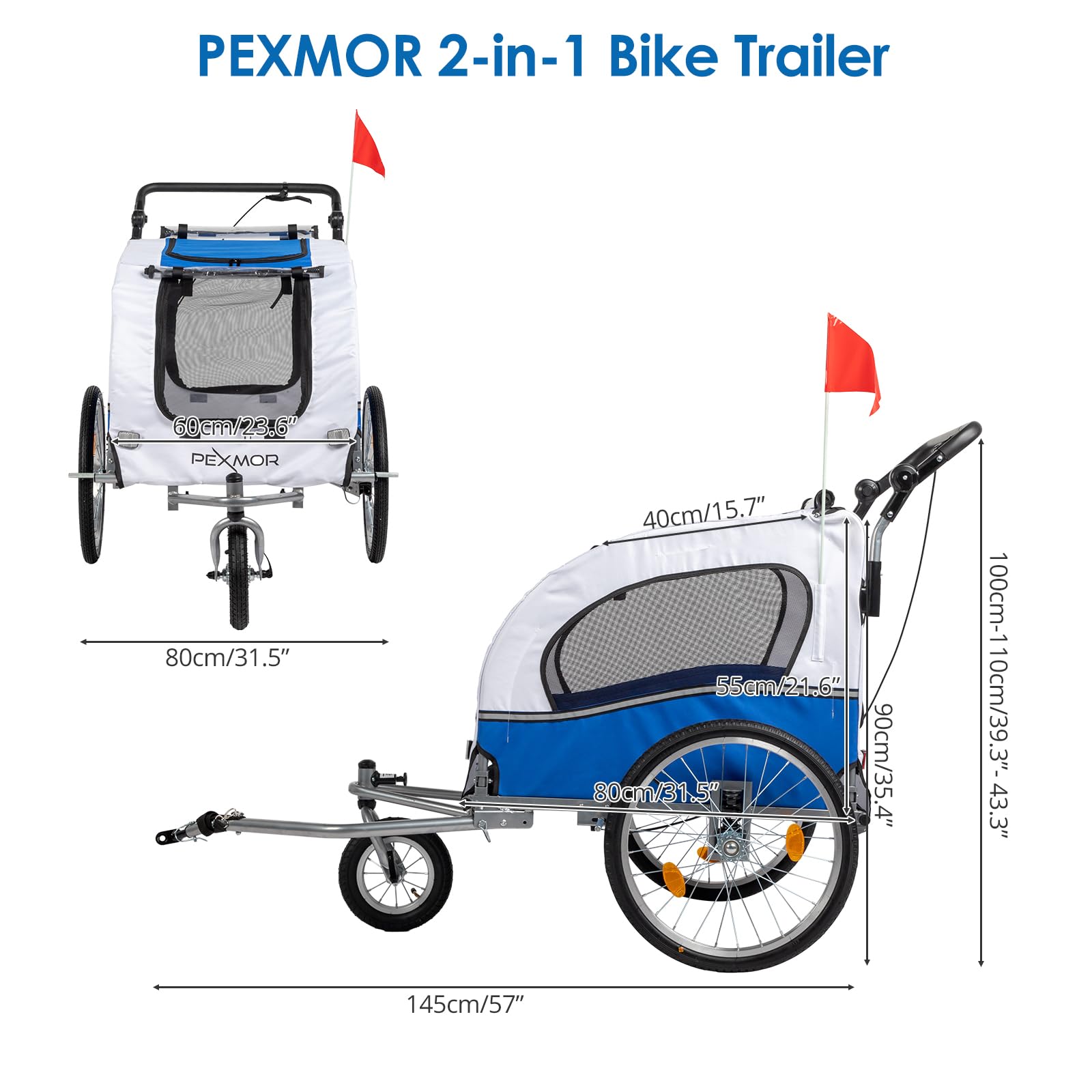 **PEXMOR 2-in-1 Dog Bike Trailer & Pet Stroller - Universal Hitch, Shock Absorber, Cargo Carrier for Bicycles - Perfect for Outdoor Adventures, Jogging, and Shopping with Your Pet**