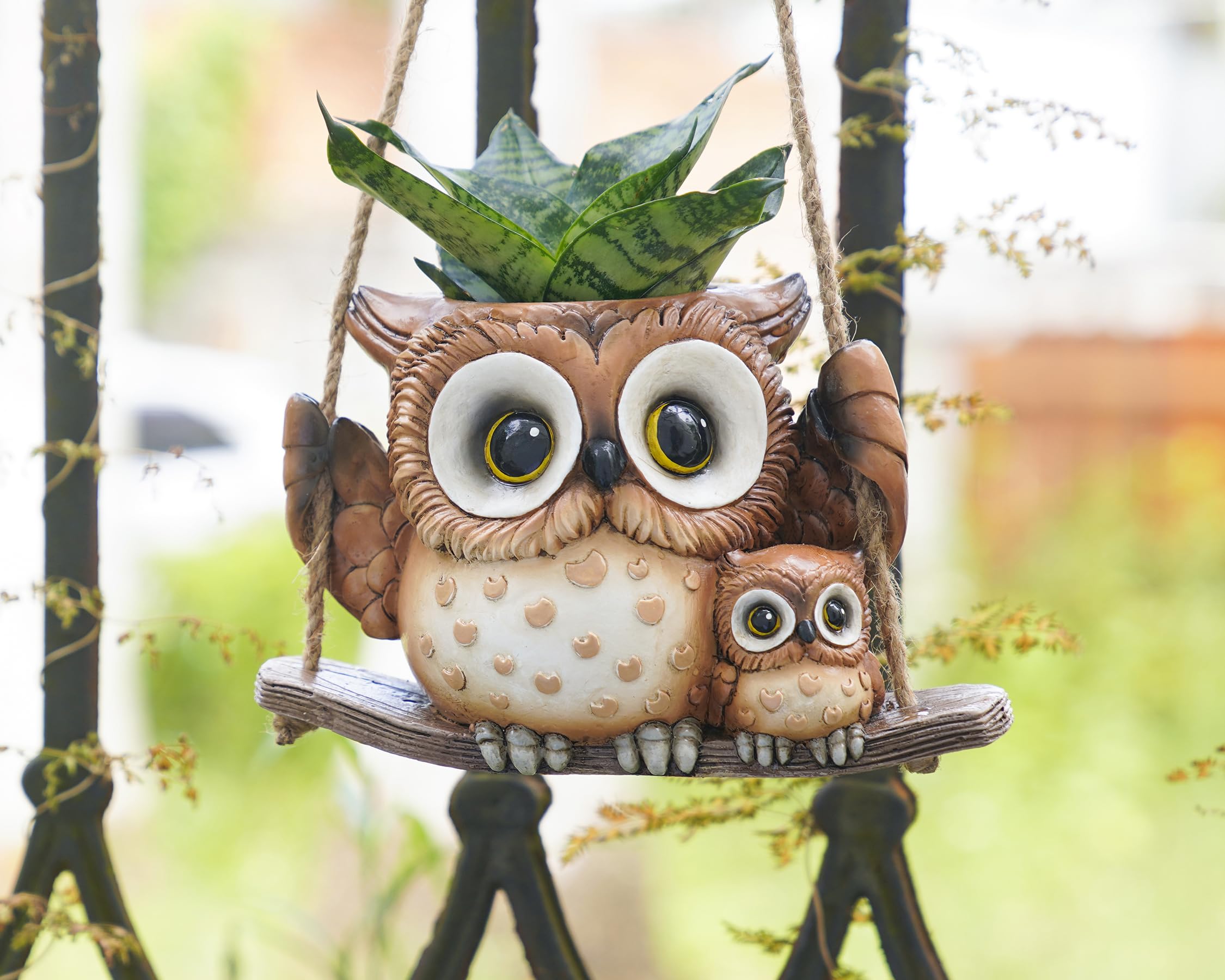 Swing Owl Hanging Planters for Indoor & Outdoor Plants - Small Succulent Pots with Drainage Hole - Unique Resin Plant Hangers for String of Pearls - Perfect Mother's Day Gift for Home Decor, Garden, Balcony & Patio